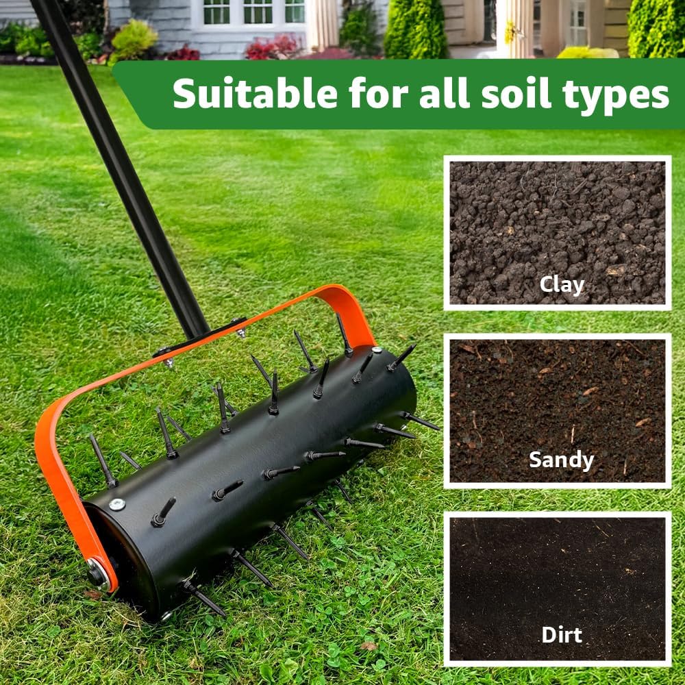 Lawn Aerator Rolling, Aerator Lawn Tool, Lawn Spike Aerator Roller, for Garden Yard Patio Lawn Aeration Soil Penetrator Push