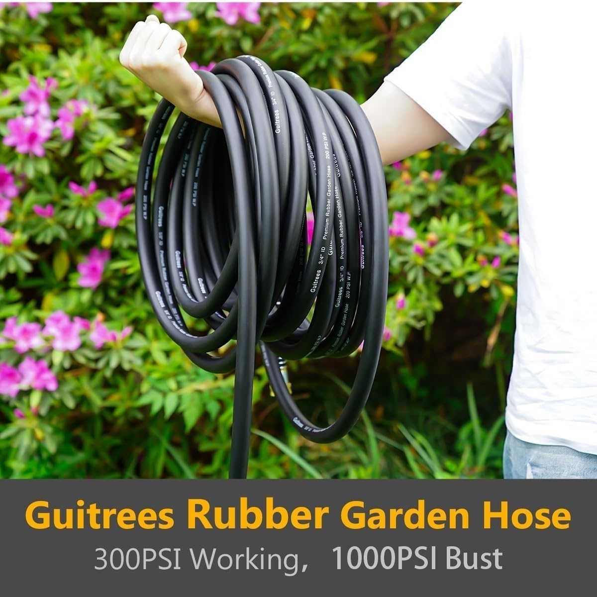 Leader Garden Hose 10ft x 3/4", Heavy Duty Short Water Hose, Female to Female Fittings, Five Layered Braiding for Durability, 1000PSI Burst, 300PSI Working (Black)
