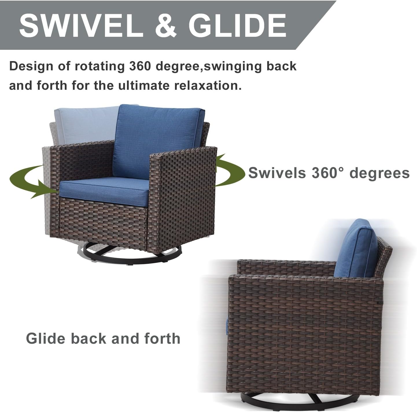 HUMMUH 12 Pieces Patio Furniture Set,Outdoor Half-Moon Sectional Couches Swivel Patio Chairs with Ottomans,All Weather PE Wicker Patio Conversation Sets for Garden Porch Backyard