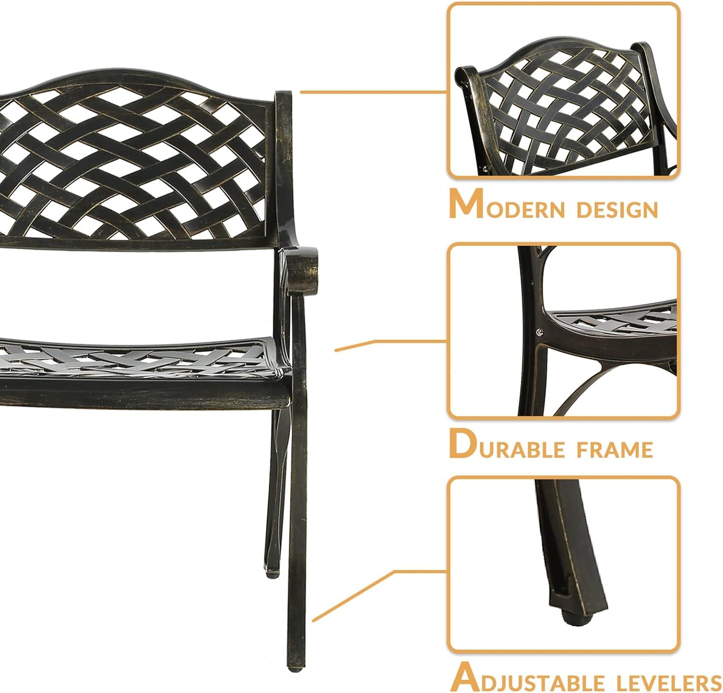 3-Piece Outdoor Patio Dining Set, All-Weather Cast Aluminum Patio Furniture Set for Backyard Garden Deck with 2 Chairs and 31” Round Table, 2" Umbrella Hole