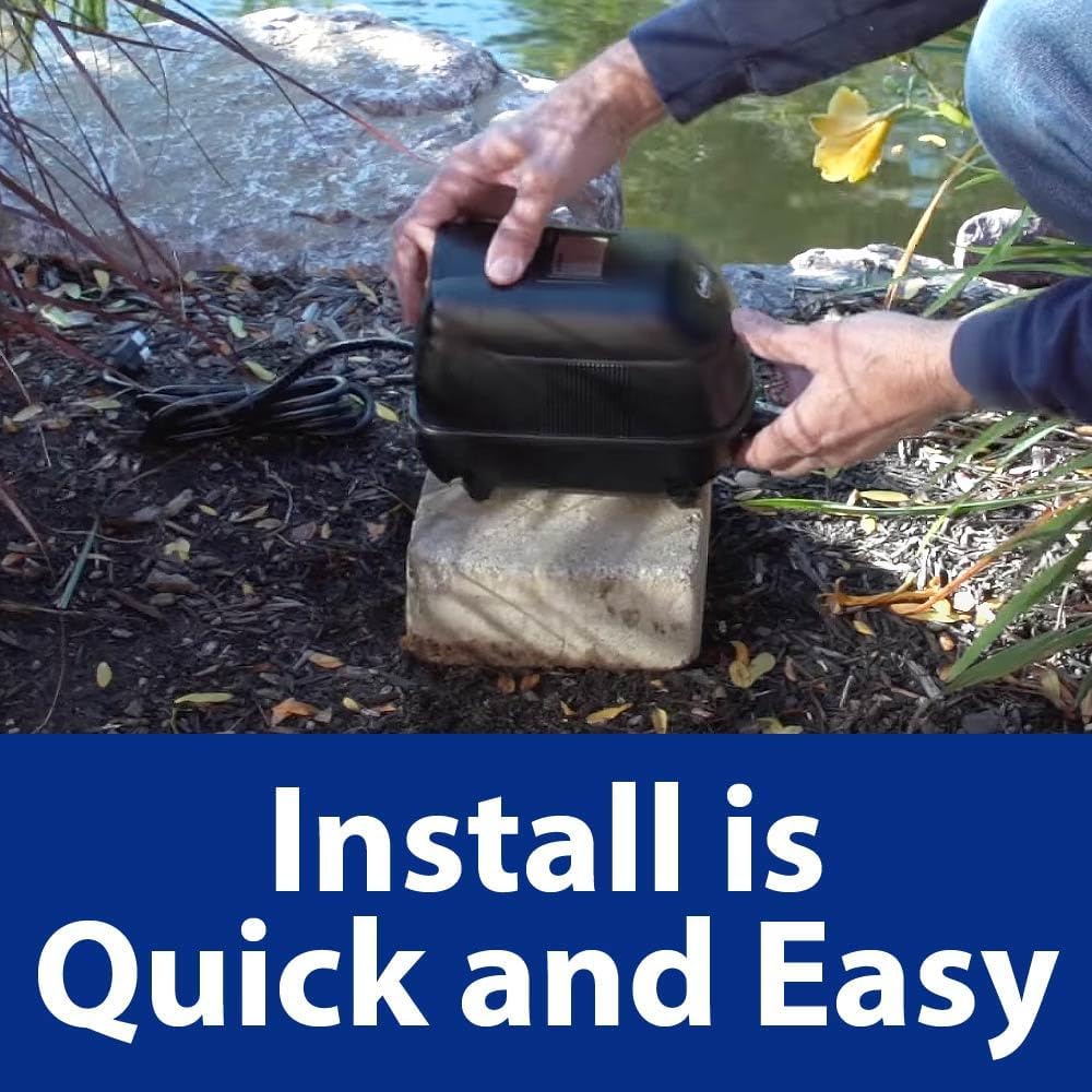 The Pond Guy Pond Aerator 1, Complete Aeration Kit, Water Garden Oxygenation Bubbler System Adds Oxygen to Koi & Fish Ponds, Outdoor Diaphragm Compressor Pump, Air Line & 1 Submersible Diffuser Stick