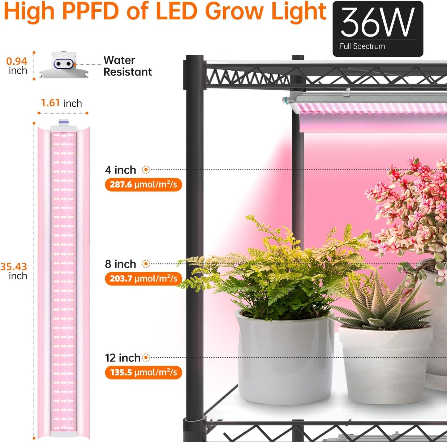 Plant Shelf with Grow Lights, 5 Tier Large Tall Plant Stand with 3FT T5 144w Grow Light for Indoor Plants, 3 Mode Full Spectrum LED Plant Light with wheel and Timer for Seedling, 47.2x17.8x71IN