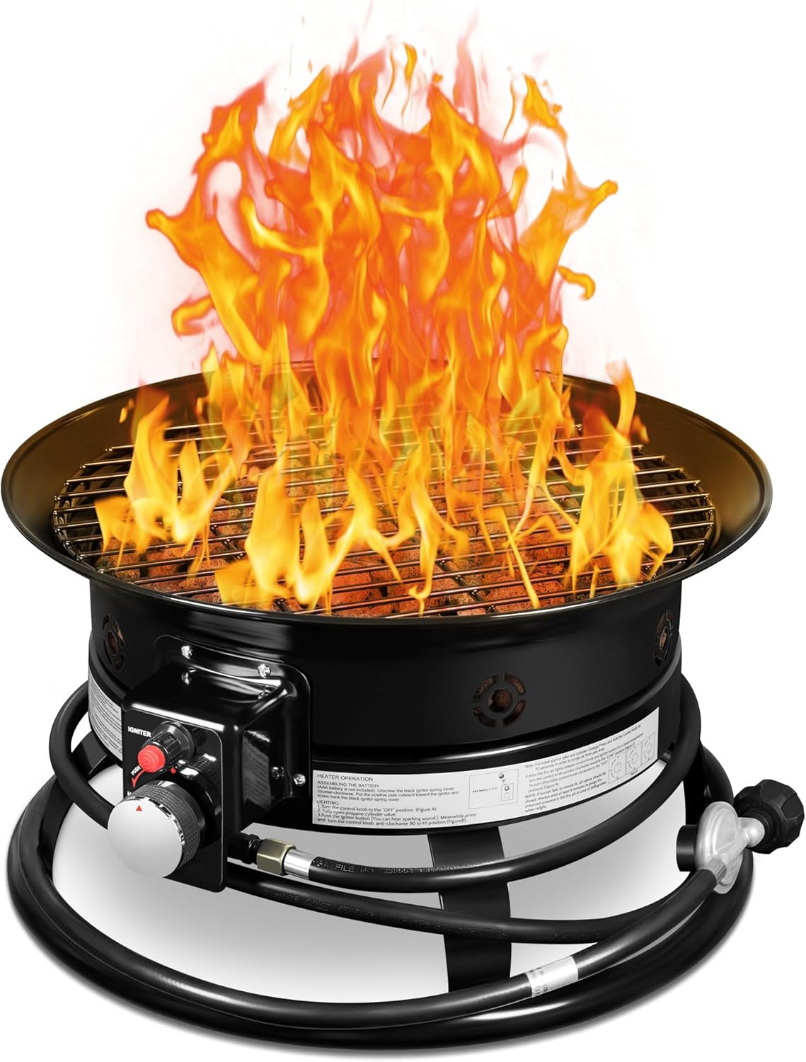 GUNJI 19-inch Portable Propane Fire Pit Table for Outside, Smokeless Gas Fire Bowl with Auto-Ignition, Lid & Carry Kit, for Patio, Camping, Tailgating, Deck, Backyard, RV