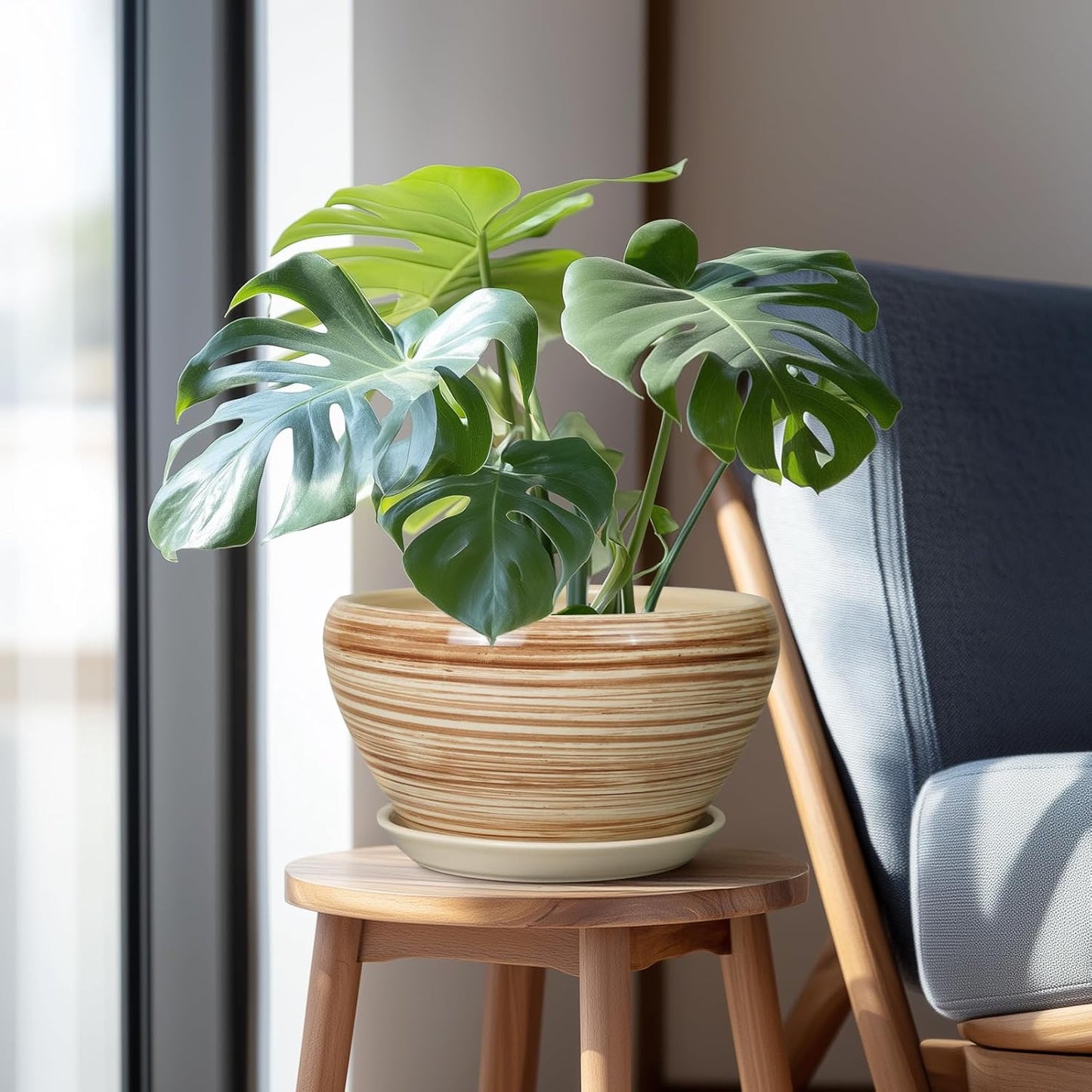 Ceramic Pot for Plants 11 Inch - Planter for Outdoor Plants Indoor Plant Pot with Drainage Hole and Saucer Large Planter Round Flower Pot for House Patio Garden Yellow