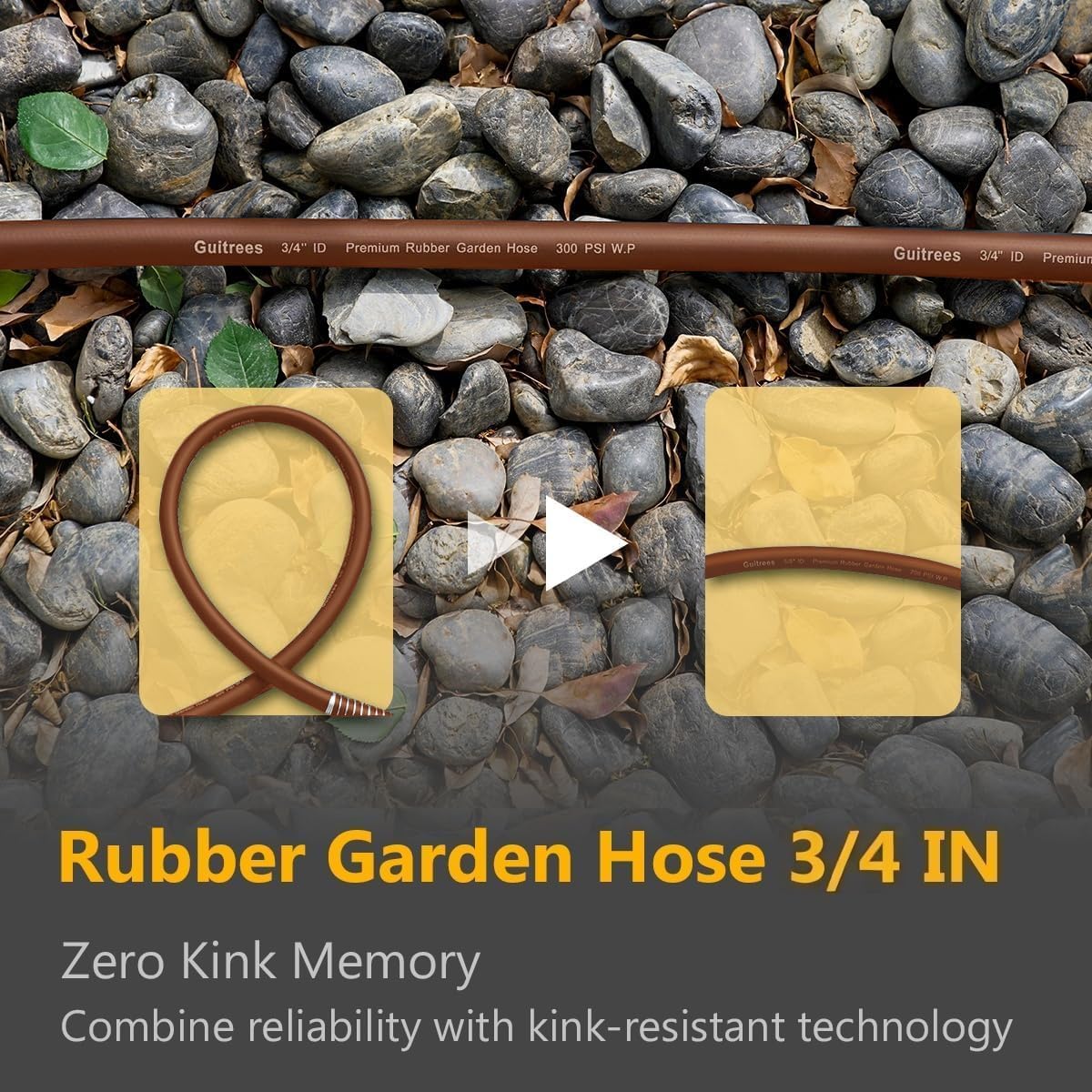 Garden Hose 50FT x 3/4", Heavy Duty Rubber Hose, Water Hose with Five Layered Braiding, Male to Female Fittings, 1000PSI Burst, 300PSI Working (Brown)