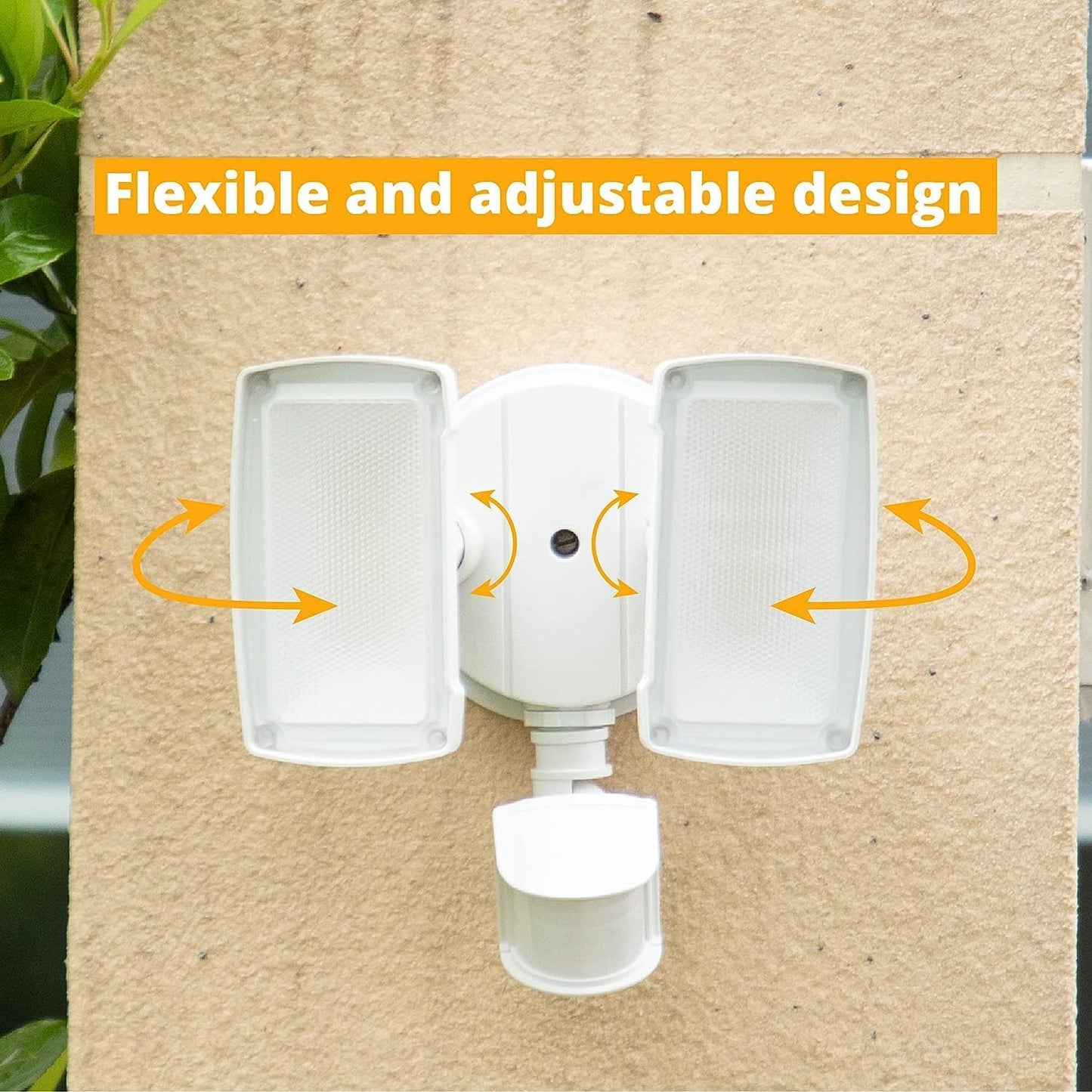 UME 2 Pack 19W LED Flood Light Motion Sensor Outdoor, 2 Adjustable Head, 2000LM, 5000K, IP65 Waterproof, Dusk to Dawn Security Light with Photocell for Exterior,Outside,Garage,House(White)