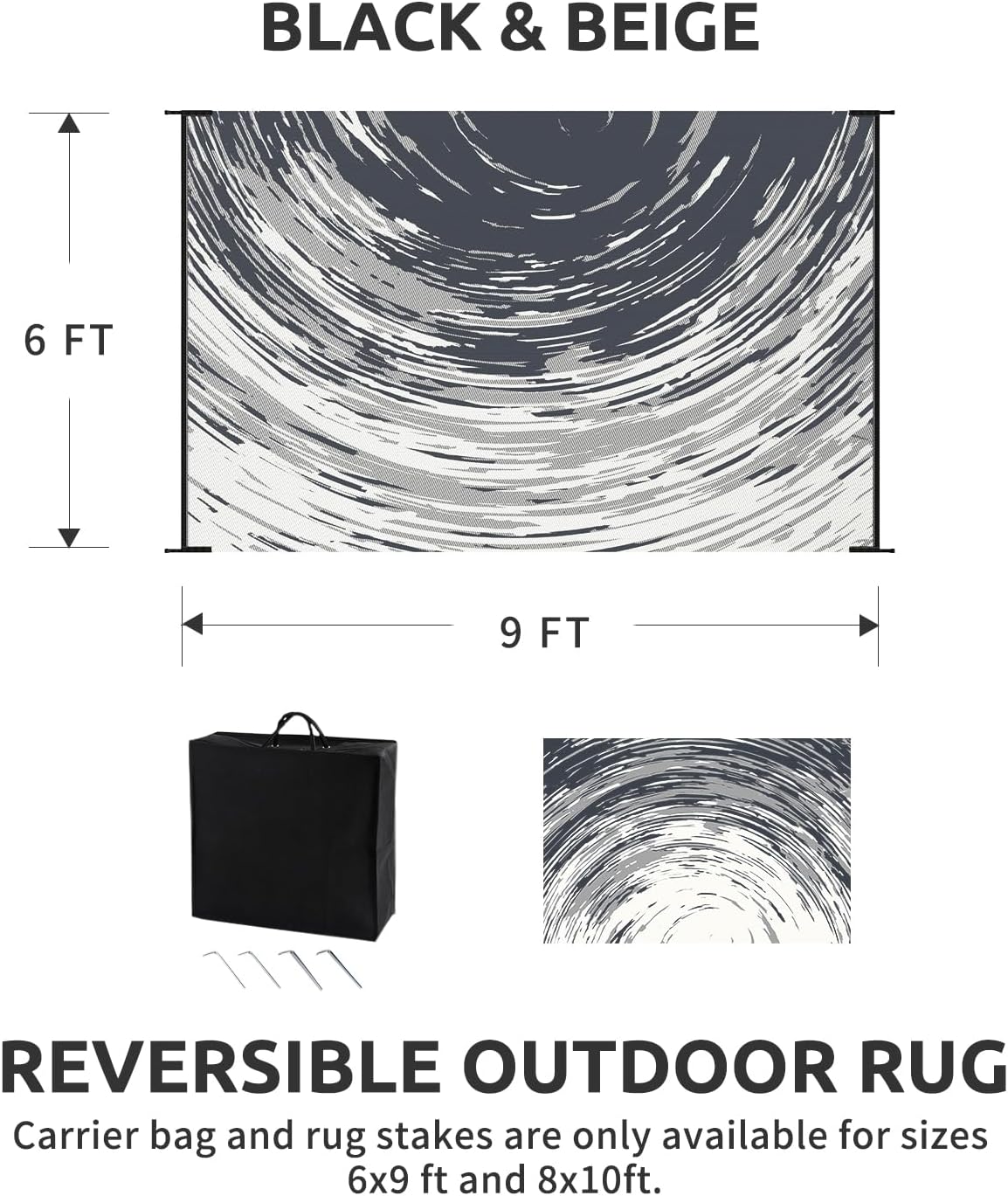 COCOER Modern Outdoor Rug 6x9 Reversible-Waterproof Outdoor Patio Rug-Quick Dry Outdoor Area Rugs Indoor Outdoor Rugs-Outside Rug Patio Decor for Porch Deck Balcony Backyard