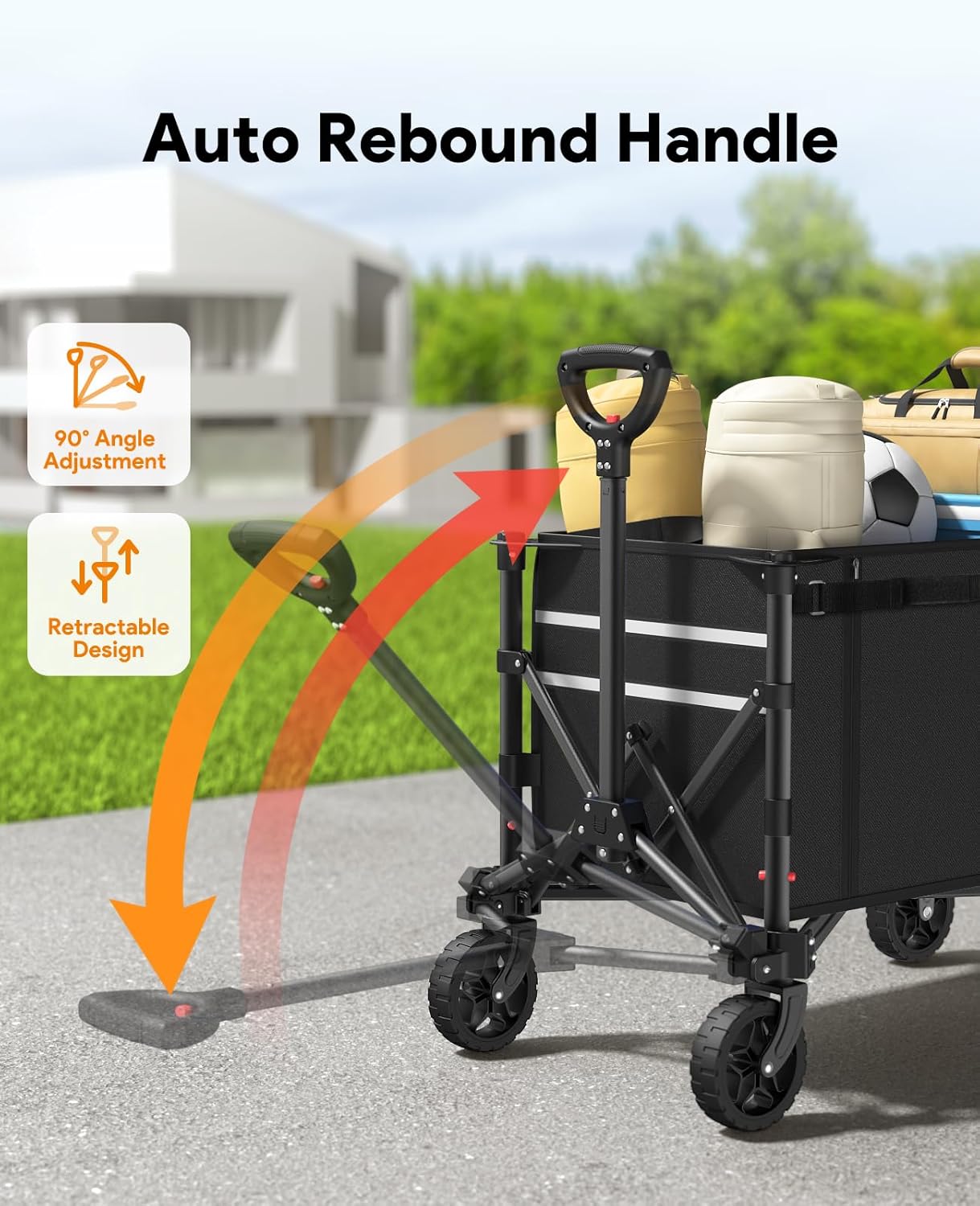 3 in 1 Collapsible Wagon Converts to Bench, 220lbs Foldable Wagon Cart with Wheels, 120L Shopping Cart for Groceries Folding Utility Wagon for Beach, Garden, Camping, Sport, Black