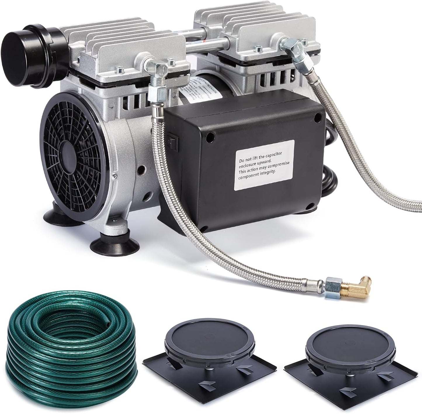 Pond Aerator Kit 3/4 HP Heavy Duty Compressor 5.76CFM Supports Large Lakes up to 3 Acres Outdoor Pond Oxygen Pump 100ft Upgraded Sinking Tubing + 2 Bubble Diffusers