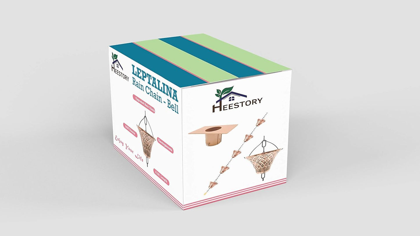 8.5FT Bell Iron Rain Chains for Gutter and Rain Barrel, Rust-Resistant Plated Garden Décor for Downspout, Bonus Rain Chain Gutter Adapter (Antique-Copper)