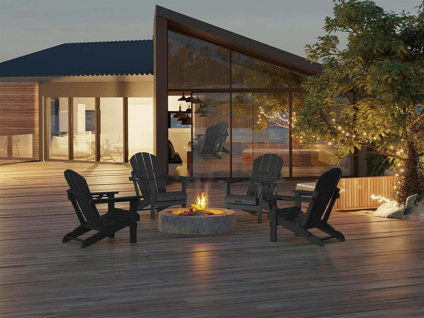 MUCHENGHY Folding Adirondack Chairs Patio Chairs Outdoor Adirondack Chair Weather Resistant Chair for Patio, Outside, Deck, Backyard, Fire Pit Chair, Campfire Chairs (Black)