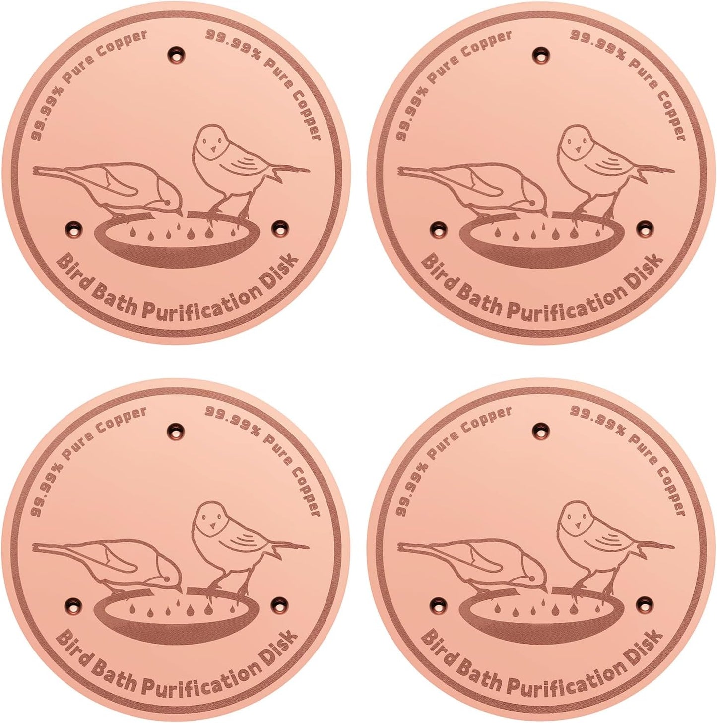 4-Pack 99.99% Pure Copper Bird Bath Purification Disk,Copper Disc with Stable Triple-Point Support,Fits All Outdoor Bird Baths(Round)