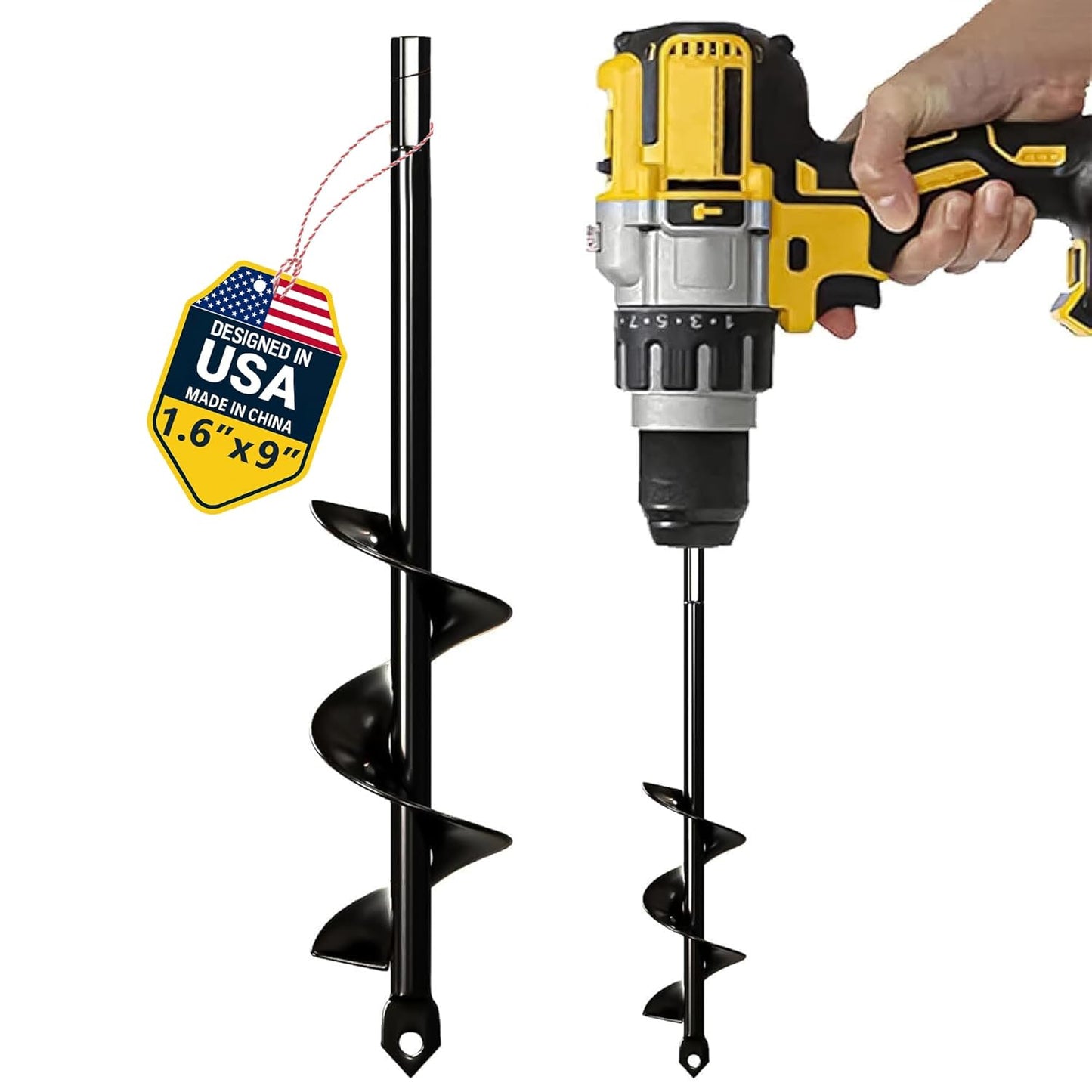 K-Brands Auger Drill Bit for Planting – 1.6 x 9 Inch - Spiral Hole Planter for Bulbs, Bedding Plants, and Umbrella Holes - 3/8 Inch Hex Drive