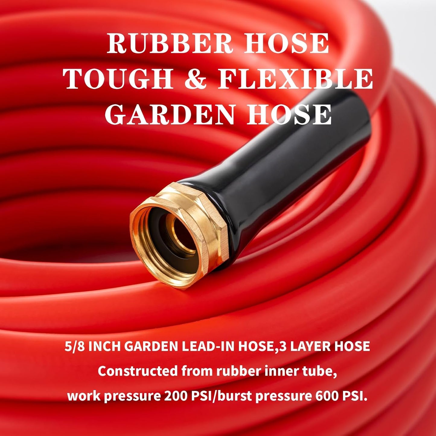 Garden Hose 5 ft x 5/8” Hot Water Hose,-50°F to 190°F,Burst 600Psi Flexible & Lightweight Upgraded Rubber Hoses,3/4” Solid Fittings for All-weather Outdoor Lawn & Garden