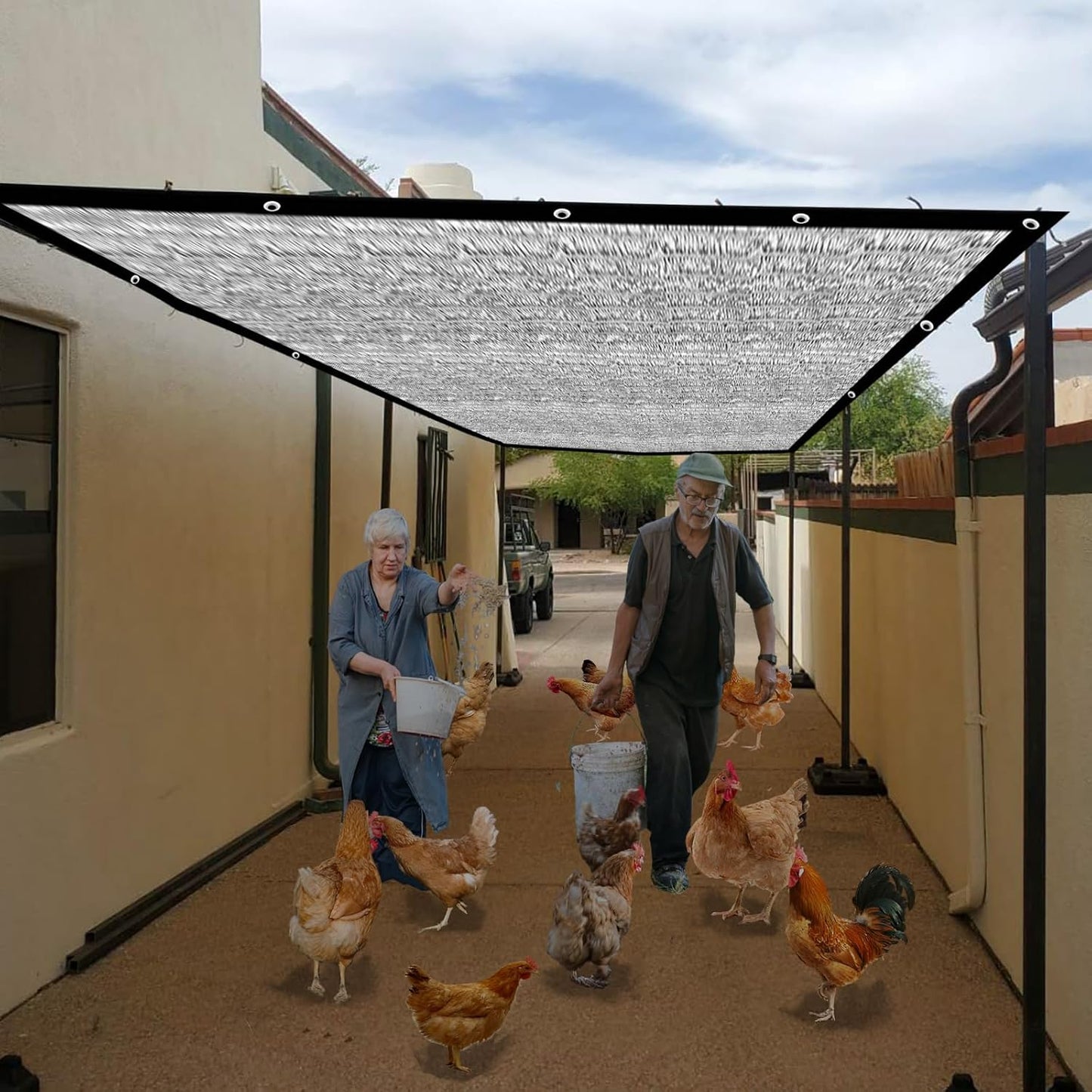 90% Aluminum Shade Cloth for Cars- Reflective Aluminium Shade Netting Sun Shade Cover with Grommets for Cars, Dogs, Outdoor, RV, Patio(Silver)