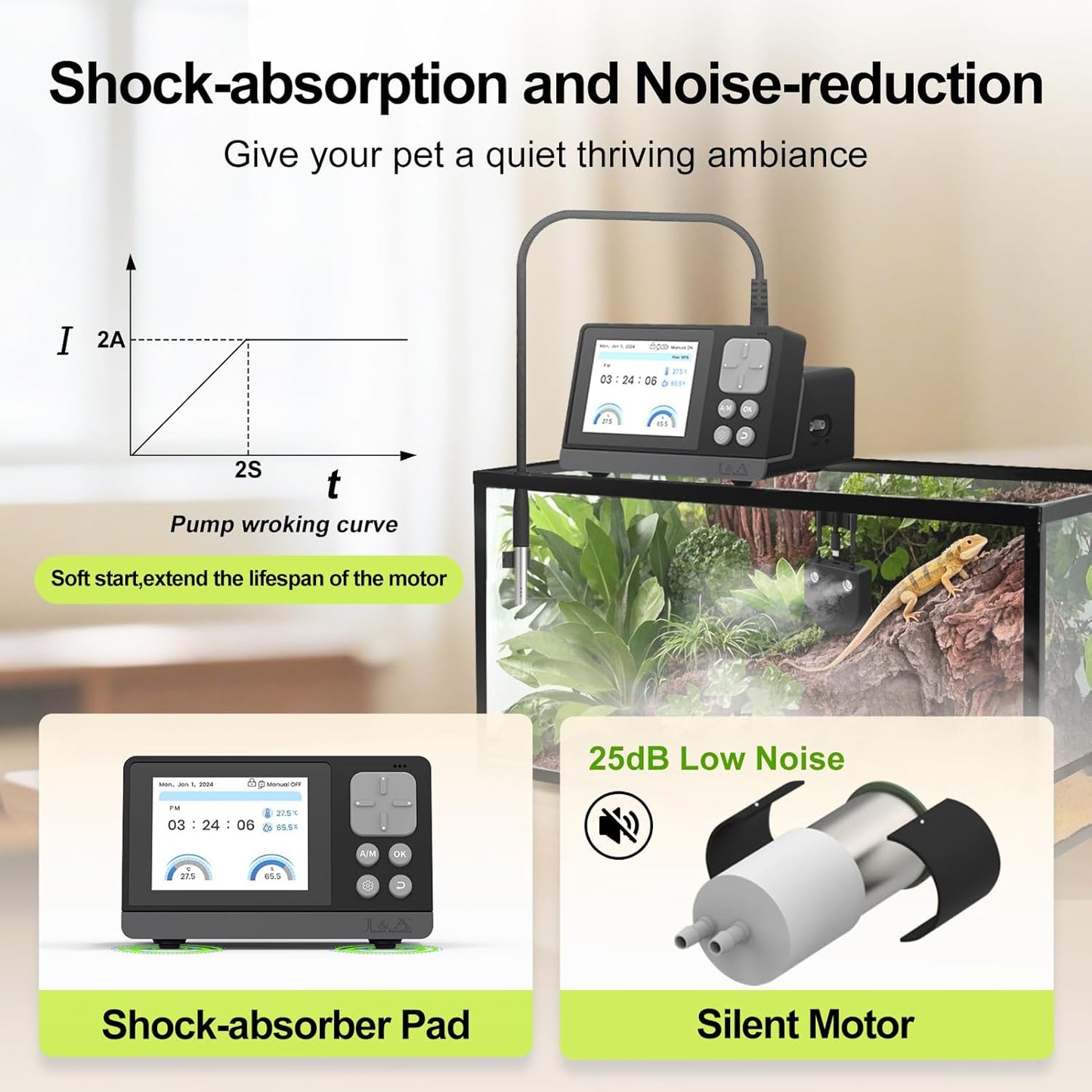 J&A Automatic Fogger for Reptile Tank, Mister for Terrariums, Humidifer with Programable Timer, Temp-Hygrometer Sensor, Ideal for Amphibians/Reptiles/Paludarium/Vivarium (Black)
