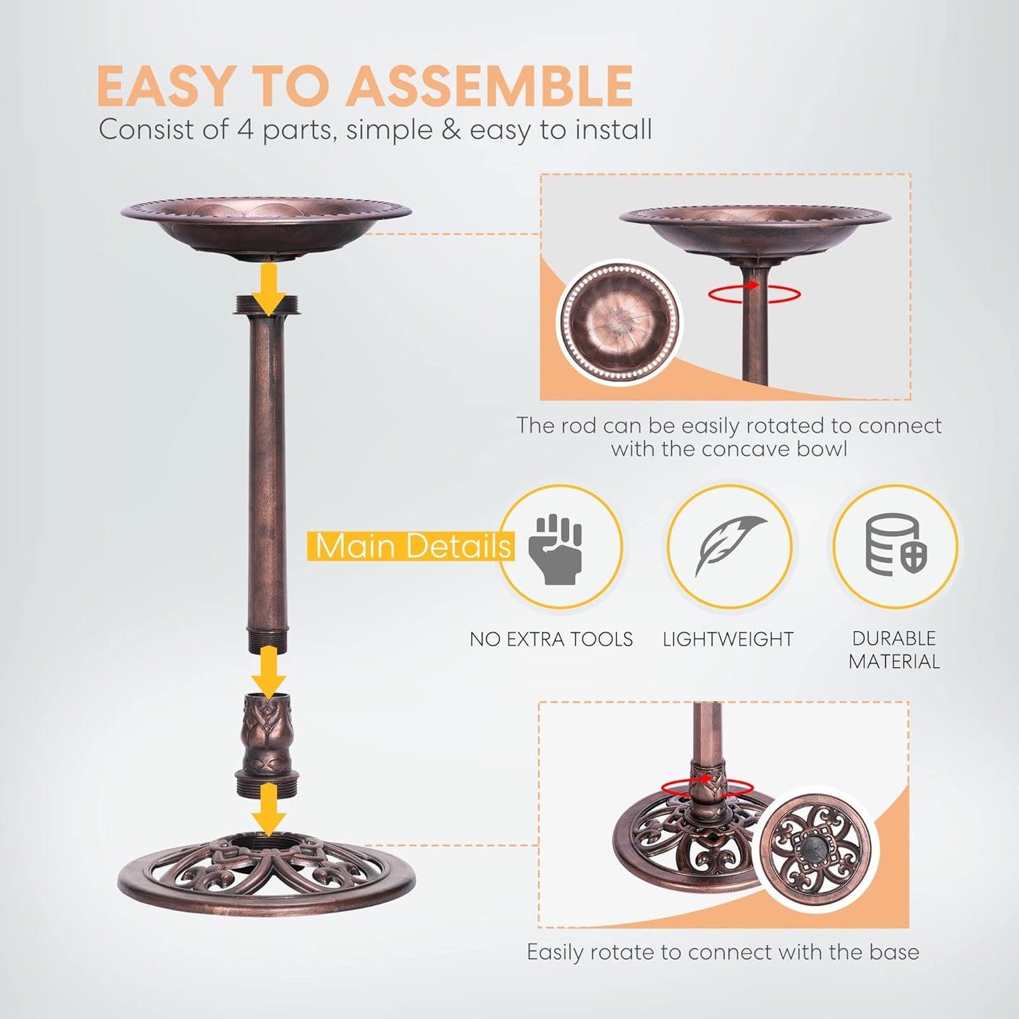 VIVOHOME Polyresin Antique Outdoor Bronze Garden Bird Bath and Solar Powered Round Pond Fountain Combo Set