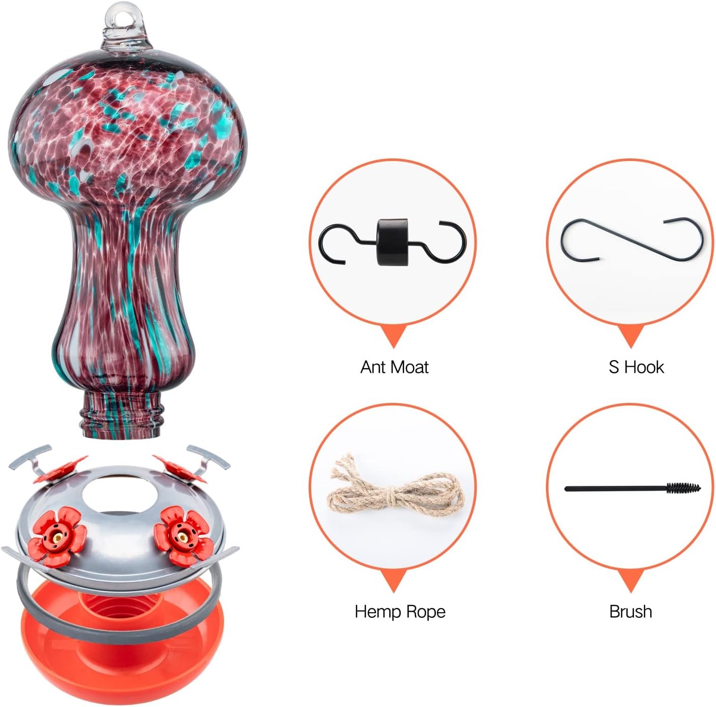 Muse Garden Gifts for Women Hummingbird Feeders for Outdoors Hanging Ant and Bee Proof, Blown Glass Hummingbird Feeder with Ant Moat, Christmas Gardening Gifts for Women Mom, 28OZ, Purple Polka Dots