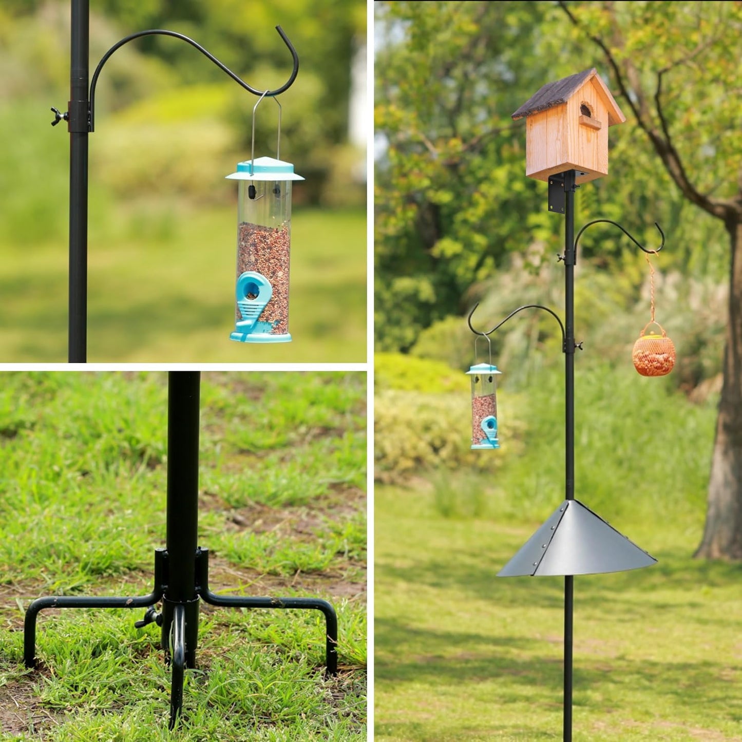 ERYTLLY Bird House Pole 80 Inch Bird Feeder Pole with Squirrel Baffle and 2 Hooks - Heavy Duty Bluebird Feeder Support Rod Stand Set for Outside, Yard, Garden