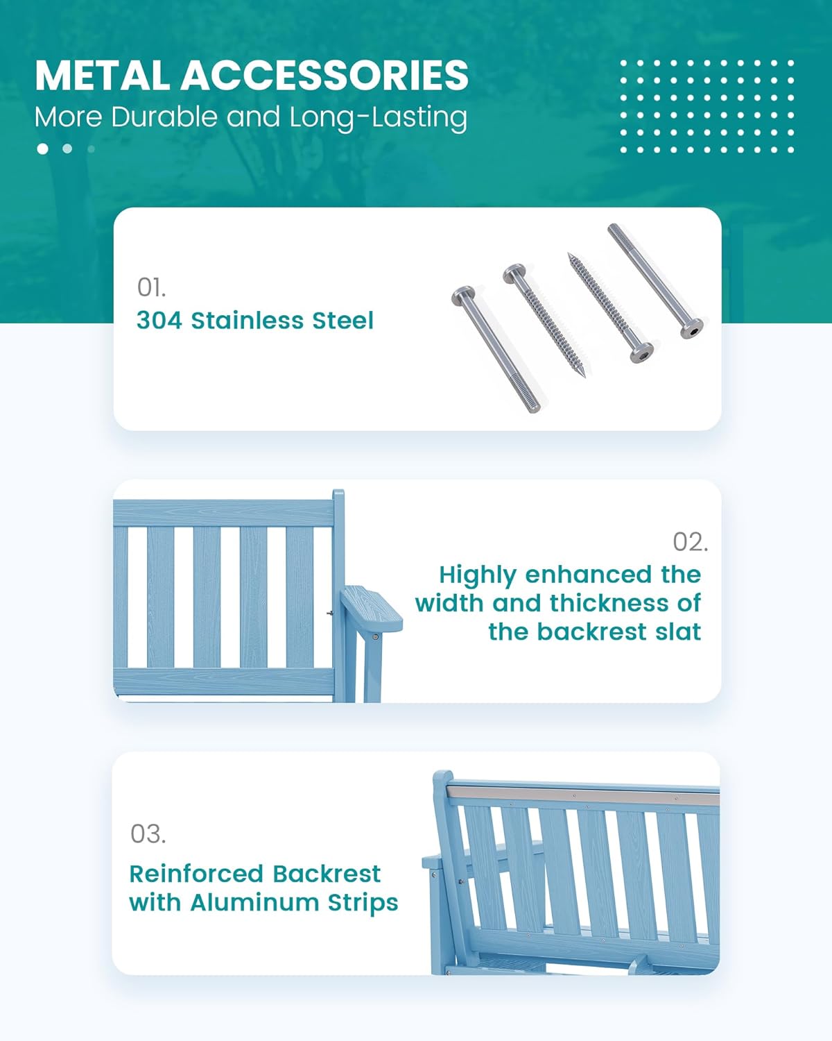 SERWALL Outdoor Bench, HDPE Outdoor Benches Weatherproof, 2-Person Garden Bench with 660 lbs Weight Capacity, Patio Benches for Outdoors, Garden, Porch, Backyard and Park, Light Blue, 6 Pack