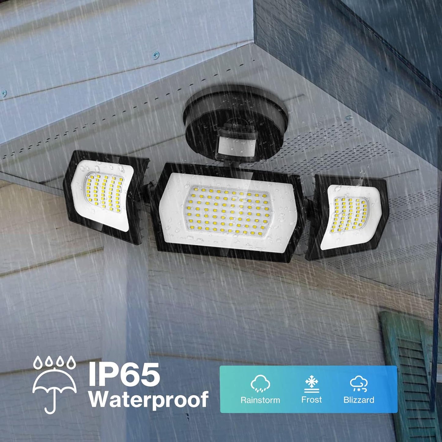 100W LED Flood Light Motion Sensor, 9000LM Motion Security Lights Outdoor, 3 Head Adjustable Floodlight, IP65 Waterproof Exterior Floodlights, 6500K Wall Light for Entryway, Yard, Garage