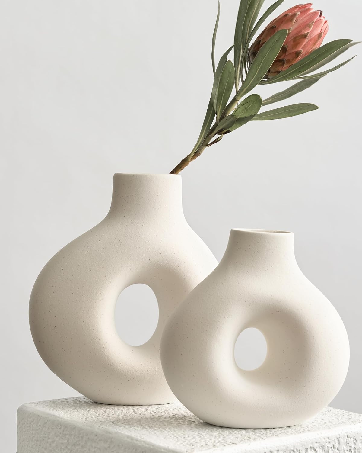 NOBULA White Ceramic Donut Vases – Modern Home Decor for Living Room, Bedroom & Table Centerpiece - Minimalist Nordic – Unique Vases for Olive Plant & Flowers – Decorative Coffee Table Vase Set of 2