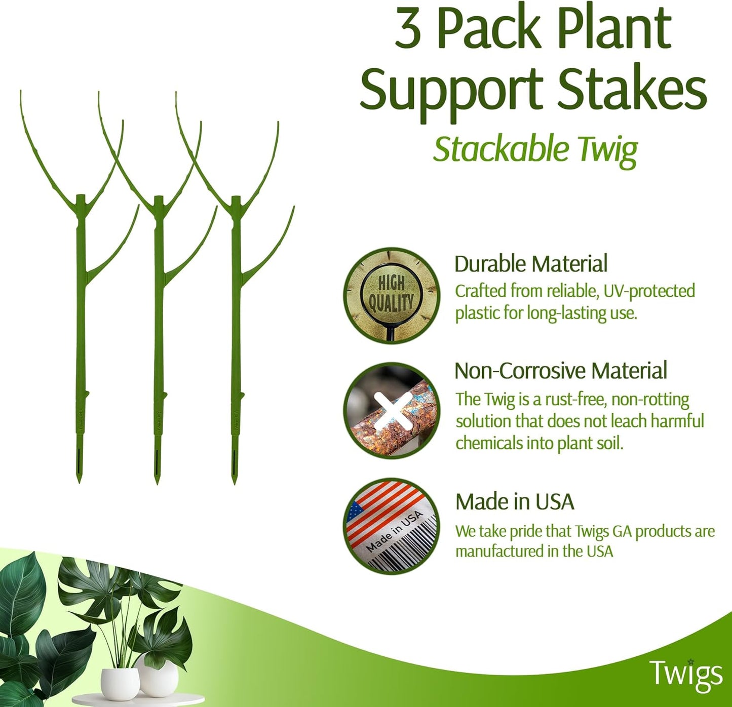 Stackable Plant Support Stakes, Stem Holder Structure for Indoor & Outdoor, Garden Accessories for Climbing & Potted Plants, Trellis Alternative - Peony (Light Green), 3 Pack, 17" L