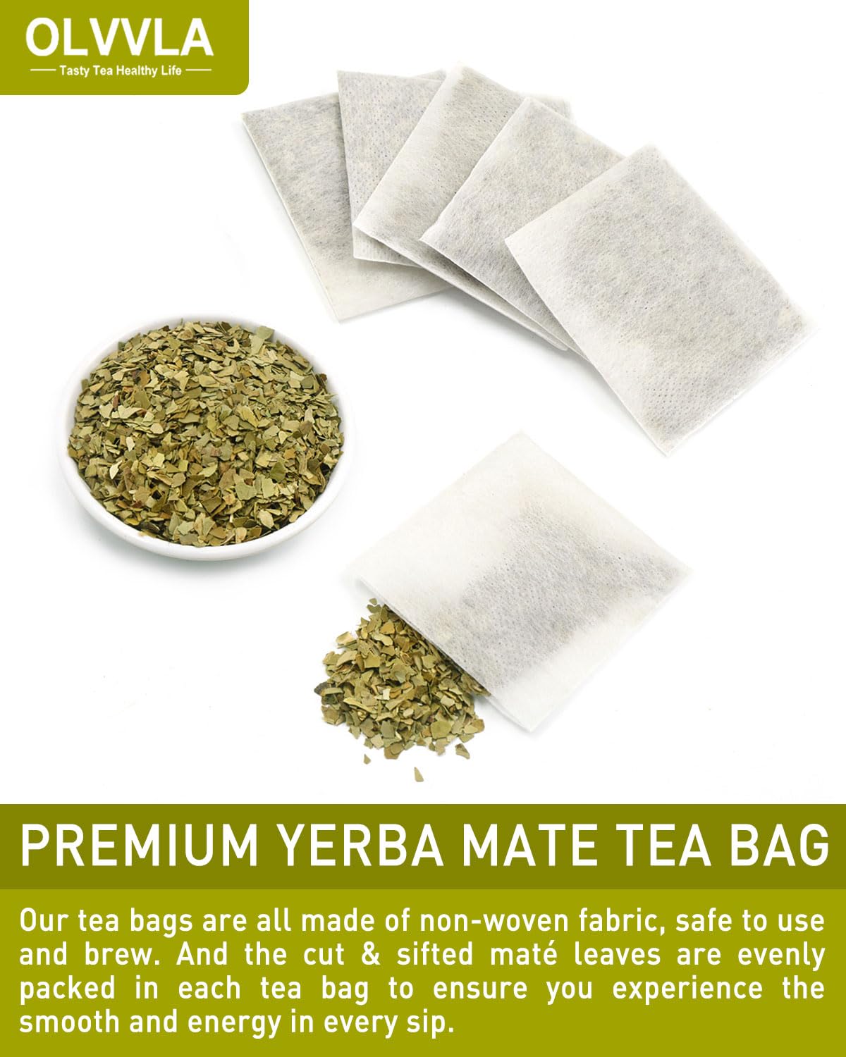 Olvvla - Premium Yerba Mate Tea - 60 Count - 100% Natural Argentine Yerba Mate Tea Bag - Unsmoked Pure Yerba mate - Medium-Caffeine Energy Tea