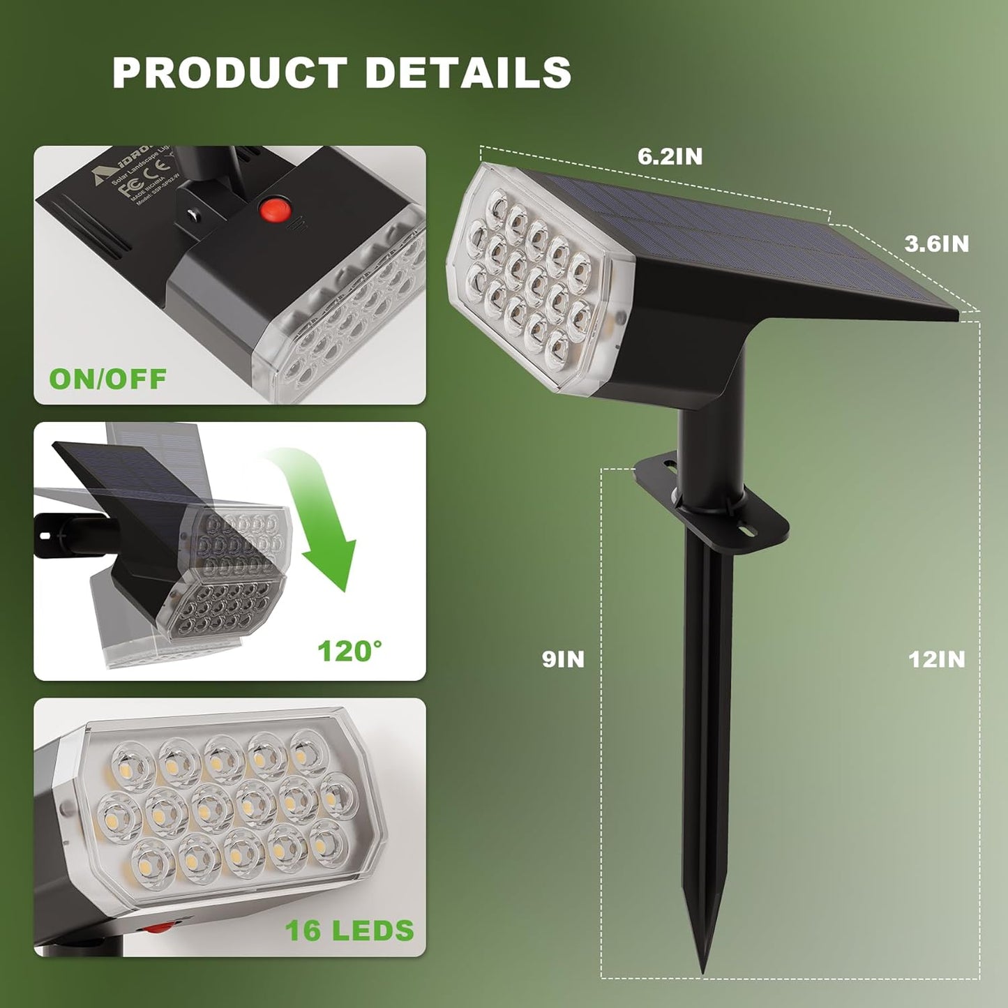 Solar Spot Lights Outdoor Waterproof IP65, 3 Lighting Modes Solar Outdoor Lights for Garden Yard Outside Landscape, 6 Pack Warm