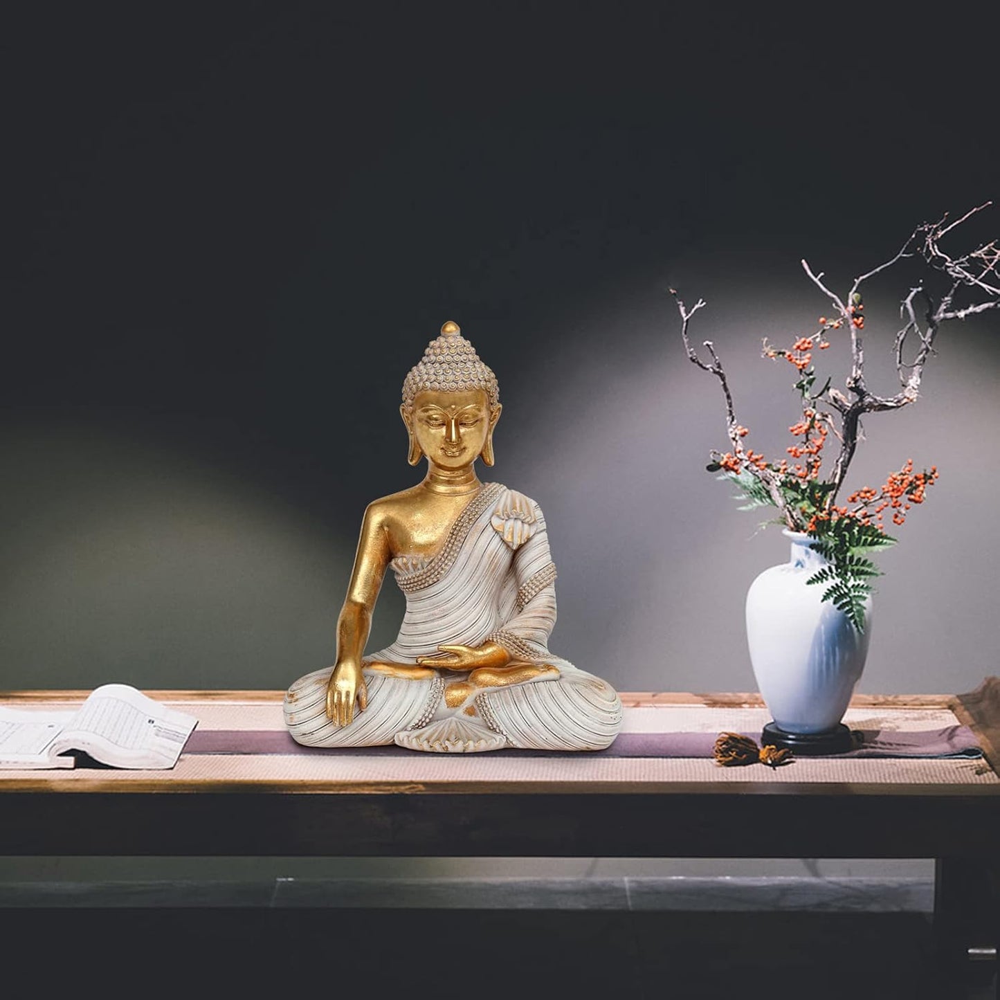 Gold Buddha Statue 10.2'' - Large Indoor Buddha for Home Decor, Zen, Living Room & Meditation