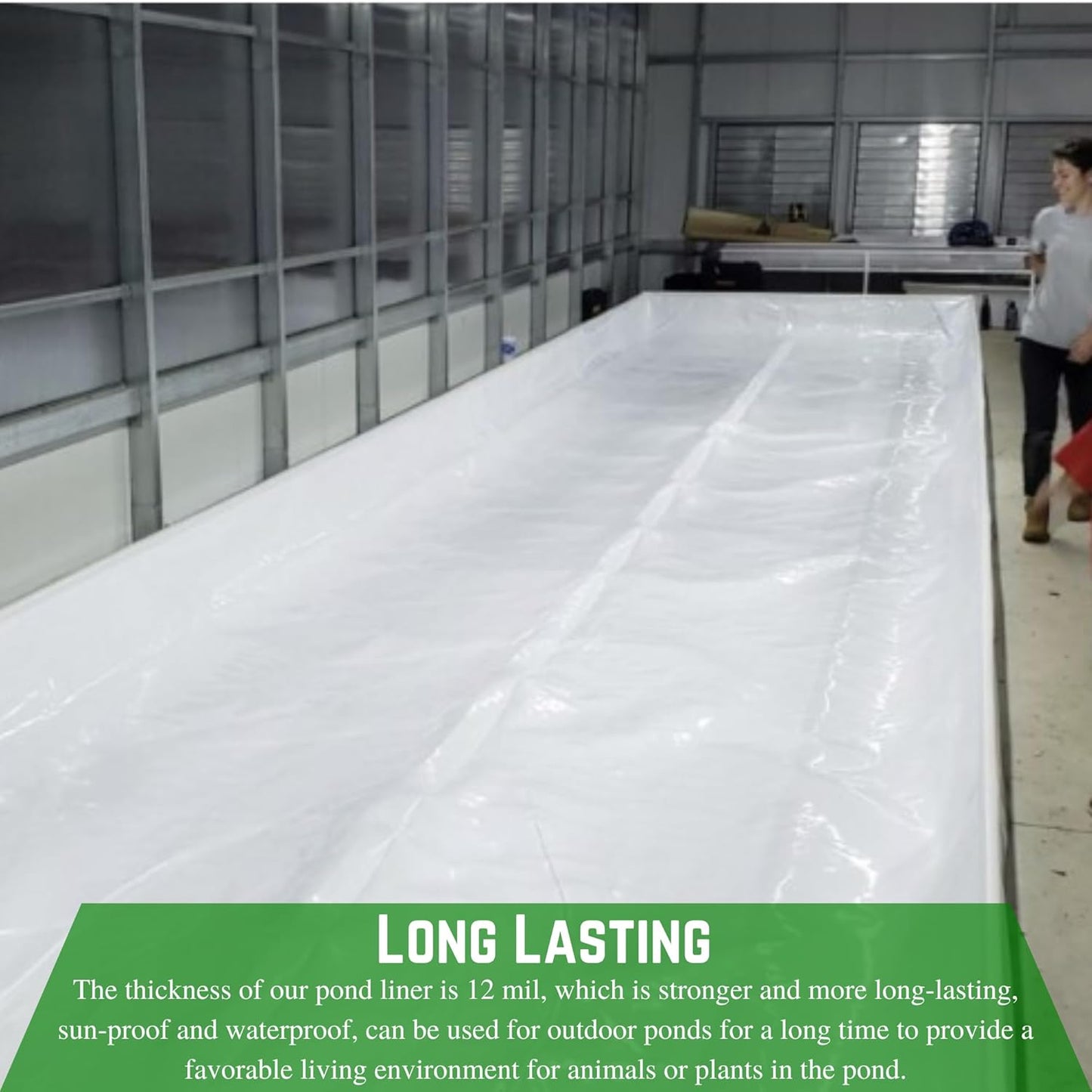 Farm Plastic Supply - 12 Mil String Reinforced Black/White Pond Liner - 12 Mil Fish Pond Liner, Pond Liners for Outdoor Ponds, Koi Ponds, Garden Fountain, Containment Liner (12' x 40')