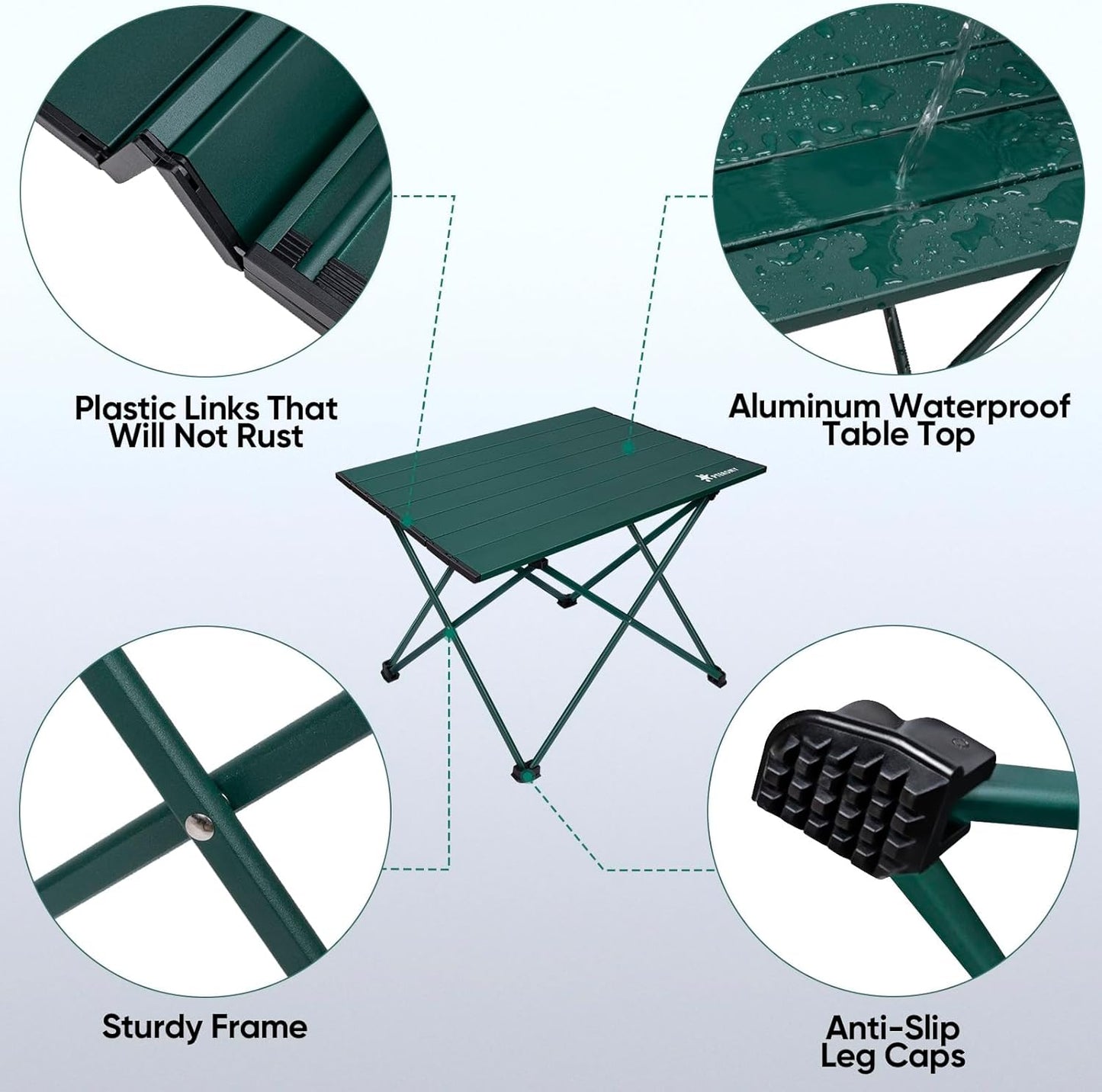 PTEROMY Medium Folding Camping Table, Portable Beach Table with Ultralight Aluminum Tabletop for Travel, Outdoor, Camping, Picnics, and BBQs (Green)
