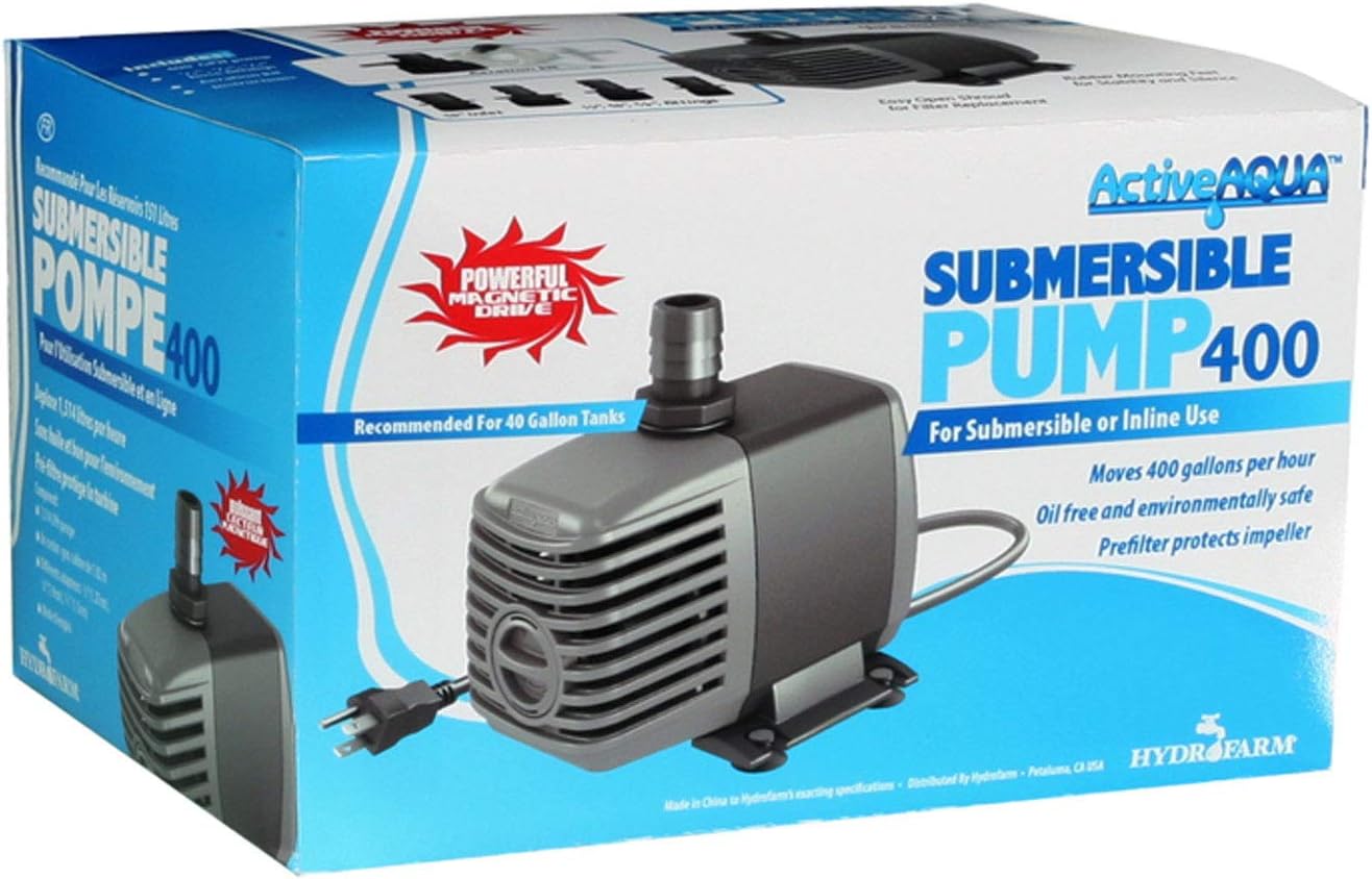 Hydrofarm Active Aqua Submersible Water Pump, 370 GPH