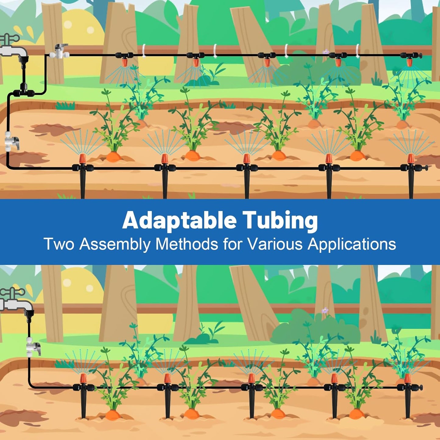 Mist Drip Irrigation System for Garden Watering 60FT, 1/2" & 1/4" Quick-Connect Micro Misting kit for Greenhouse, Plant, Lawn, Raised Bed, Vegetable, Flower. Hanging or Inground Misters Sprinkler