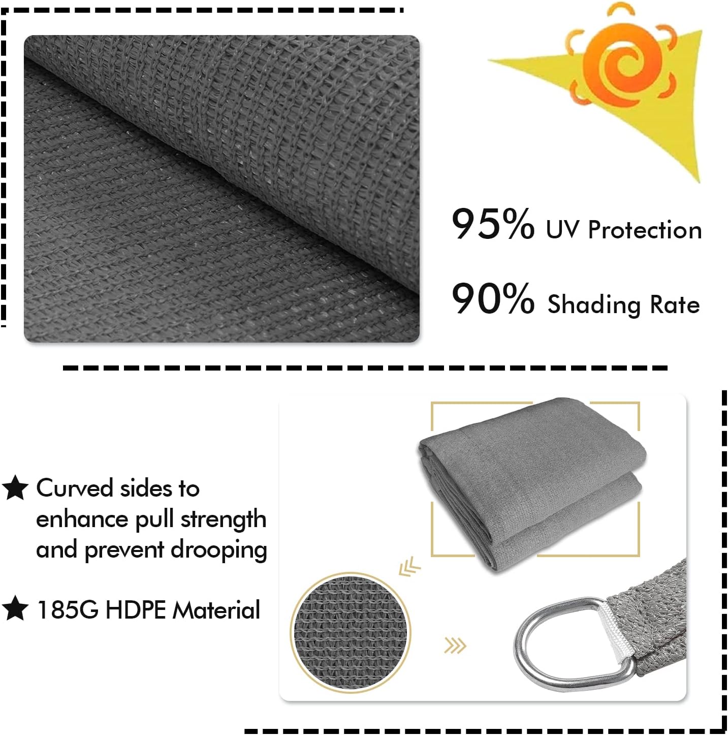 KANAGAWA 7'X12' Dark Gray Custom Size Sun Shade Sail Rectangle UV Block Canopy Cover for Patio Backyard Lawn Garden Outdoor (Customized Available)