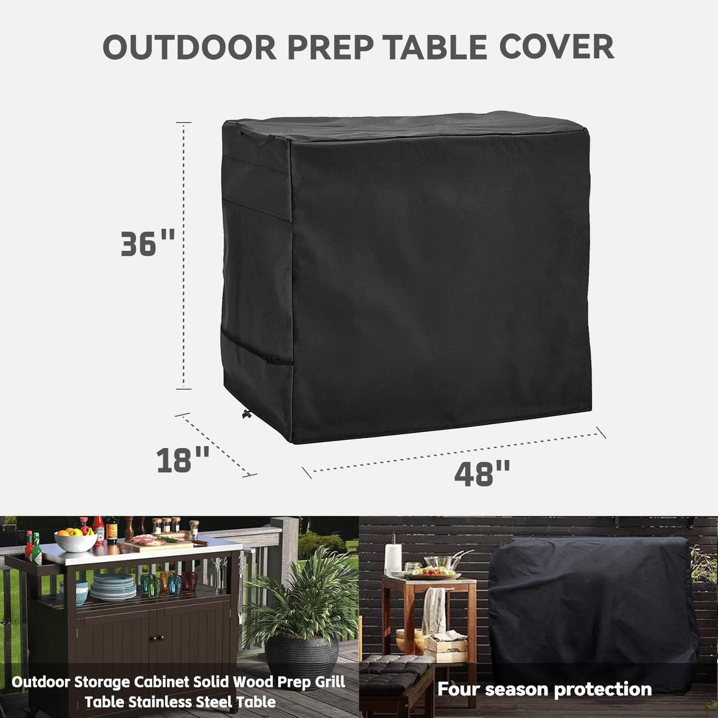 Outdoor Prep Table Cover- Heavy Duty Waterproof Cover for Outdoor Wicker Bar Cart, Compatible with 48 Inch Outdoor Beverage Serving Cart and Storage Cabinet Black