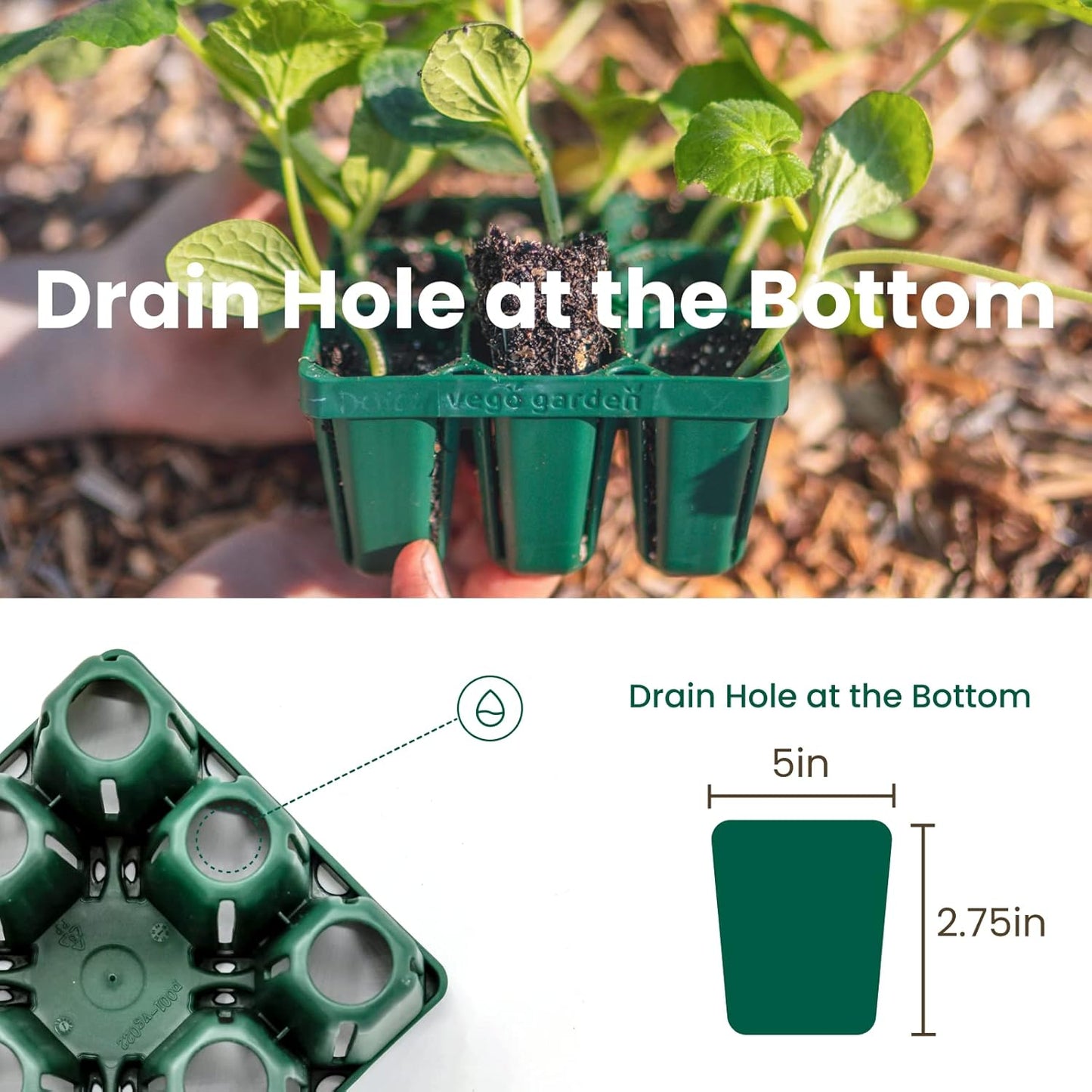 Vego garden Standard Seedling Trays Without Lids, 16 Pack for Seedlings Reusable Propagator Growing Starter Tray, Germination Trays Kit for Greenhouse/Garden (8-Cell per Tray)