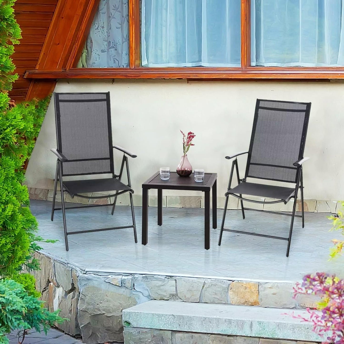 PHI VILLA Indoor Outdoor Small Metal Square Side/End Table, Patio Coffee Bistro Table, Black