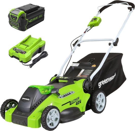 Greenworks 40V 16" Cordless Lawn Mower, Ultra-Light Push Mower with 4.0Ah Battery & Charger(75+ Tool Compatibility, 45Min Runtime)