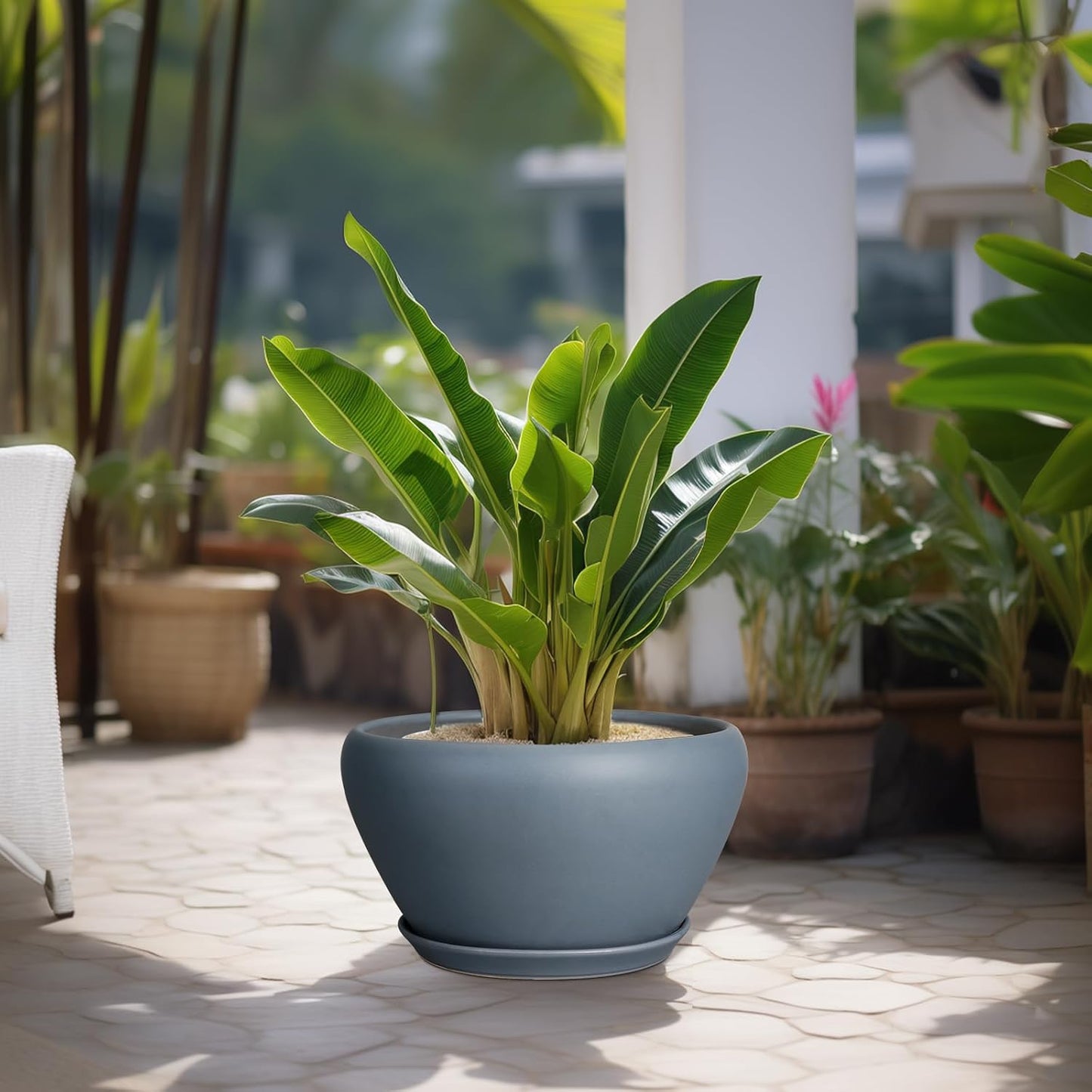 Ceramic Planter - 13 Inch Planter for Indoor Plants Large Plant Pot with Drainage Hole and Saucer Round Outdoor Planter Modern Flower Pot for Home Decor Gray