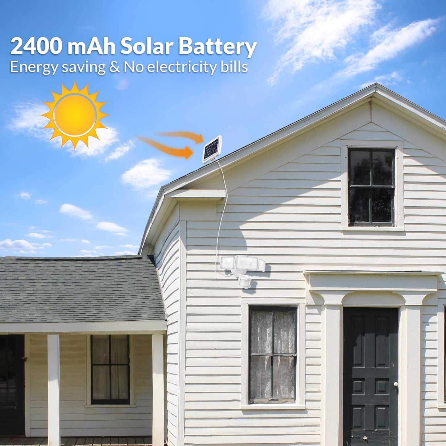 LEPOWER 1600LM LED Solar Security Lights Motion Outdoor, Motion Sensor Light, 5500K White Light, IP65 Waterproof Outdoor Flood Solar Light with 3 Adjustable Head for Yard, Garage（White）