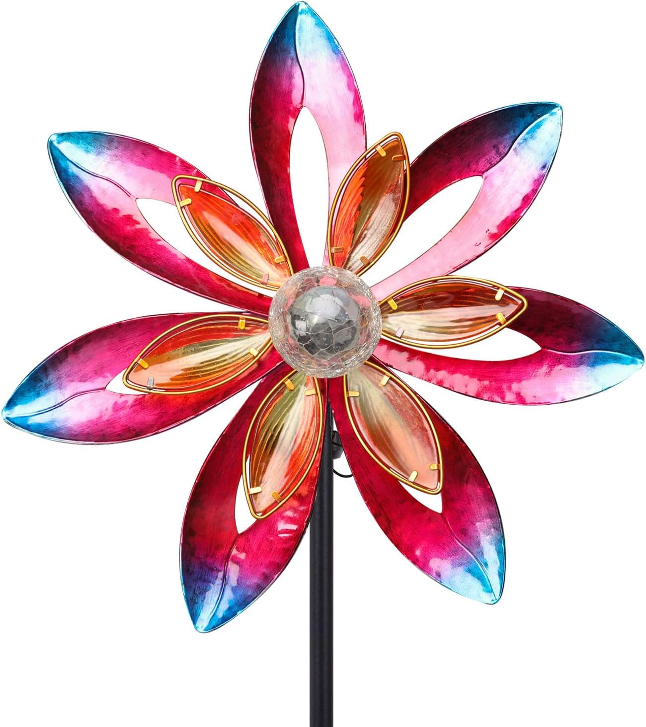 WONDER GARDEN Wind Spinners for Yard and Garden-Solar Wind Spinner - 5.2 FT Wind Sculptures & Spinners Windmill with LED Light Glass Ball for Garden Patio Outdoor Decor