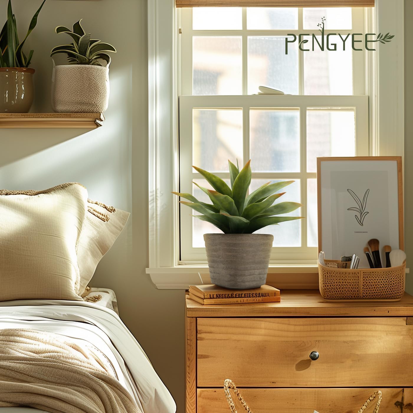 2 Pack Fake Plants 11.42 Inch, Artificial Agave Plants Potted, Faux Agave Plant Indoor for Home Room Office Bathroom Bedroom Kitchen Farmhouse Greenery Decor