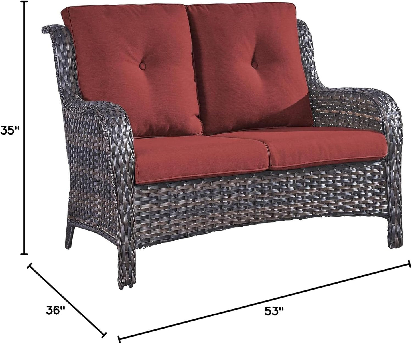 Outdoor Loveseat Patio Couch - 500 Lbs Weight Capacity Wicker Loveseat with High Backrest Wide Armrest, Small Patio Furniture Rattan 2 Seater Sofa for Balcony Deck Proch Poolside Brown