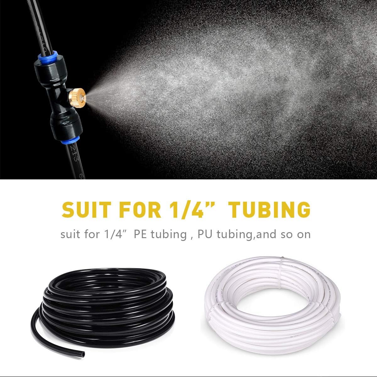 HOMENOTE 10 Pack Brass Misting Nozzles for Outdoor Cooling System, Mister Replacement Nozzles Tee and Plugs for 1/4" Tubing