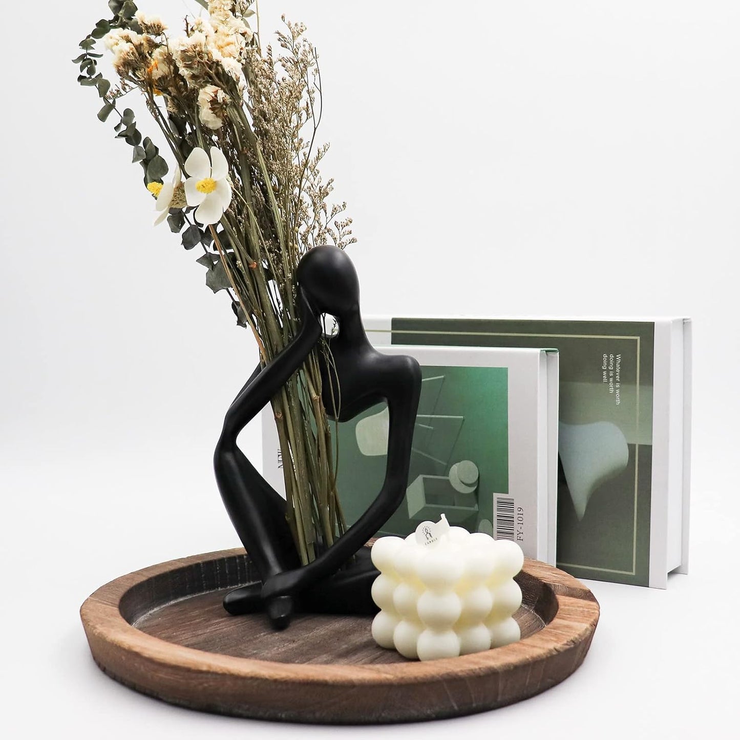 Thinker Statues and Sculptures, Resin Thinker Statue Ornaments, Abstract Style Sculptures, Housewarming Gifts, Housewarming Decorations, Living Room Dining Desk Decorations(Black Right, Large)