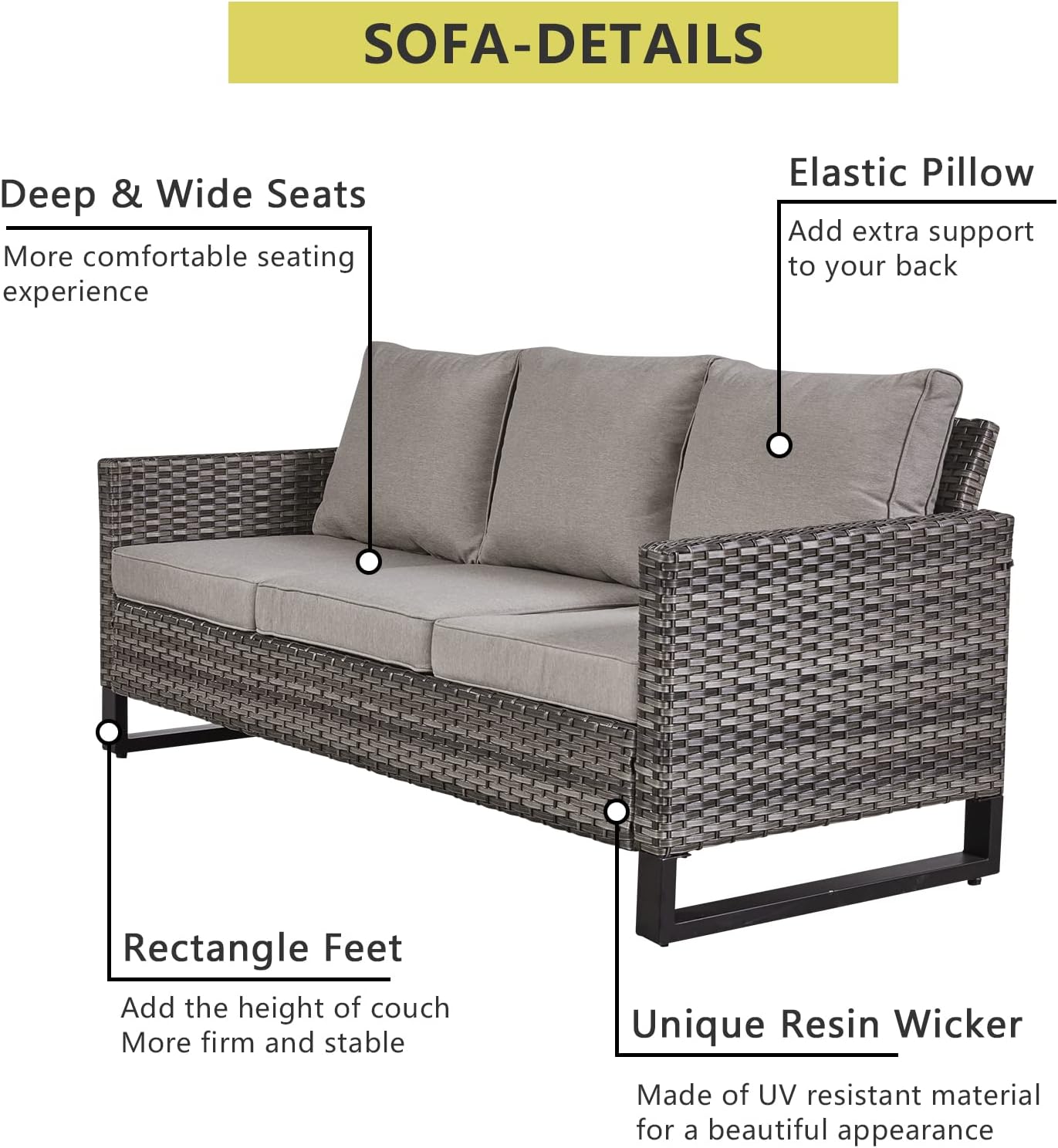 HUMMUH 5 Piece Outdoor Furniture Set with Fire Pit Table 41in 55,000 BTU,Wicker Outdoor Conversation Sets -Patio Chairs Set of 2 Patio Sofa for Porch,Garden,Backyard