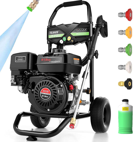4200PSI Gas Pressure Washer, 4.0GPM Heavy Duty Power Washer with 212CC 7.0 HP, 5 Nozzles, 25ft Hose & 0.5Gal Soap Tank,for Cleaning Car Driveways Fence Furniture, EPA/CARB/ETL Compliant (Black)