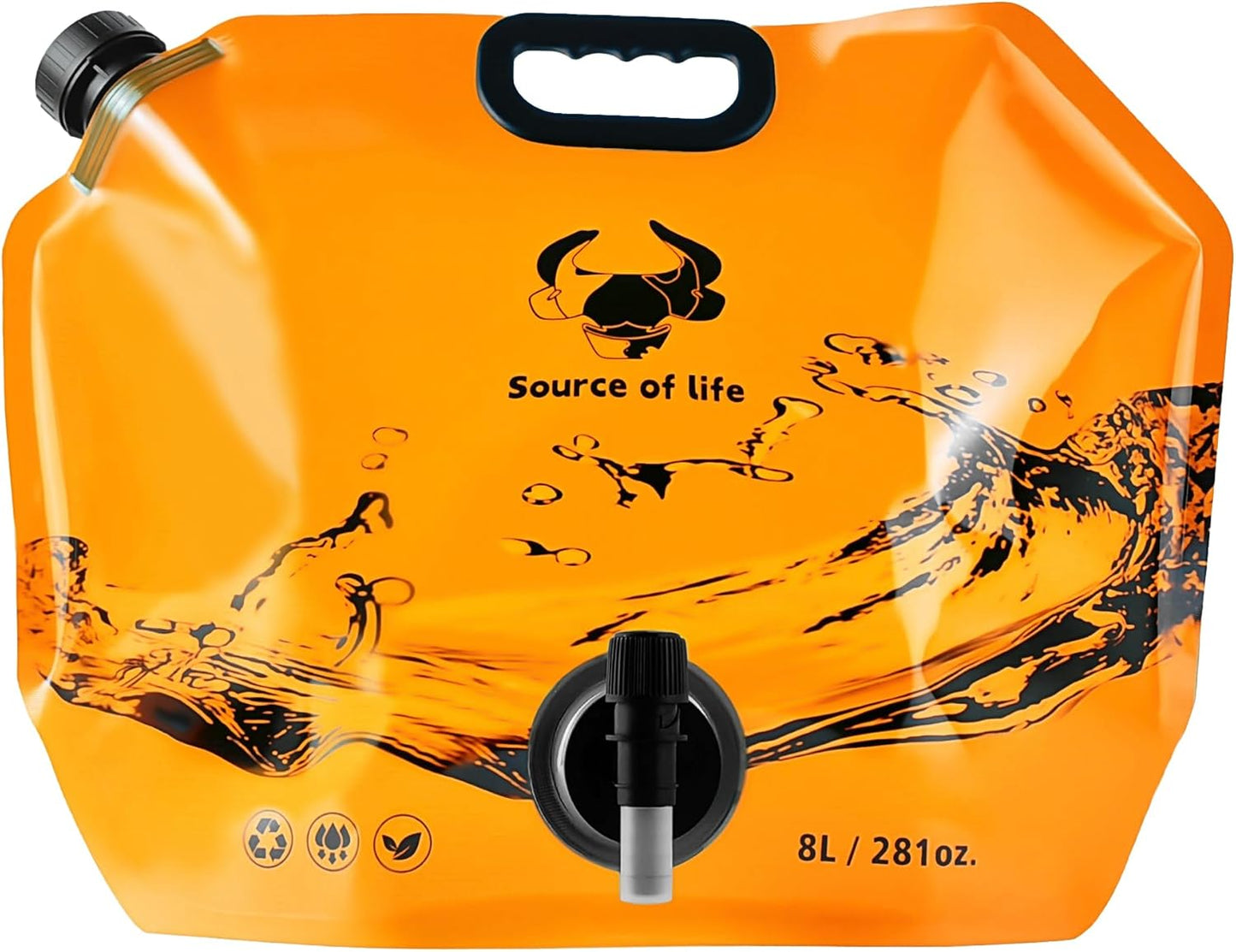 Collapsible 8L Water Storage Bag, BPA-Free Portable Folding Water Jug with Adjustable Faucet, Leakproof Emergency Water Bag for Camping, Hiking, Riding, Outdoor Sport (Orange, 1)