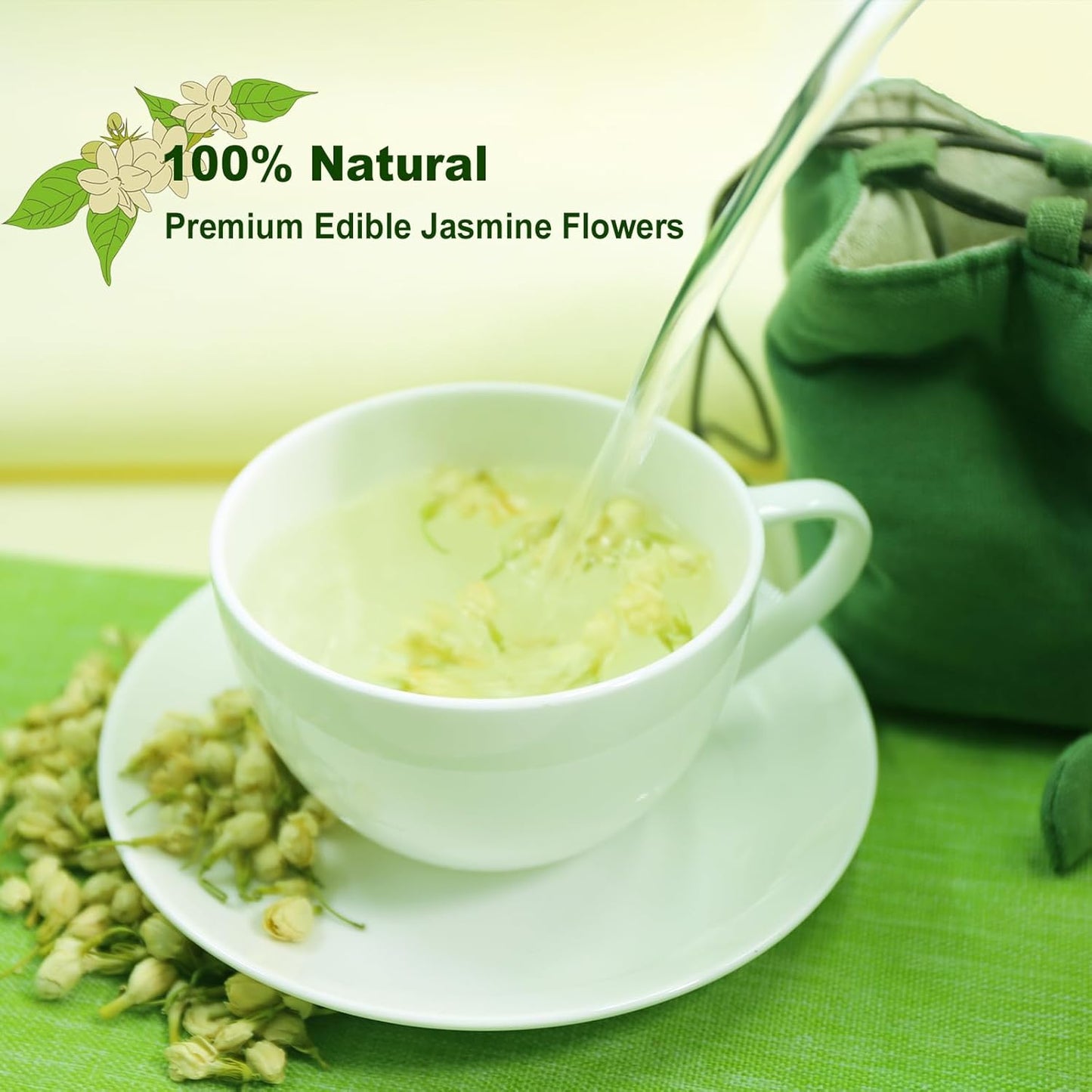 FullChea - Dried Jasmine Flowers, 3oz/85g - Premium Edible Flowers Whole Buds - Non-GMO - Caffeine-free - Perfect For Tea